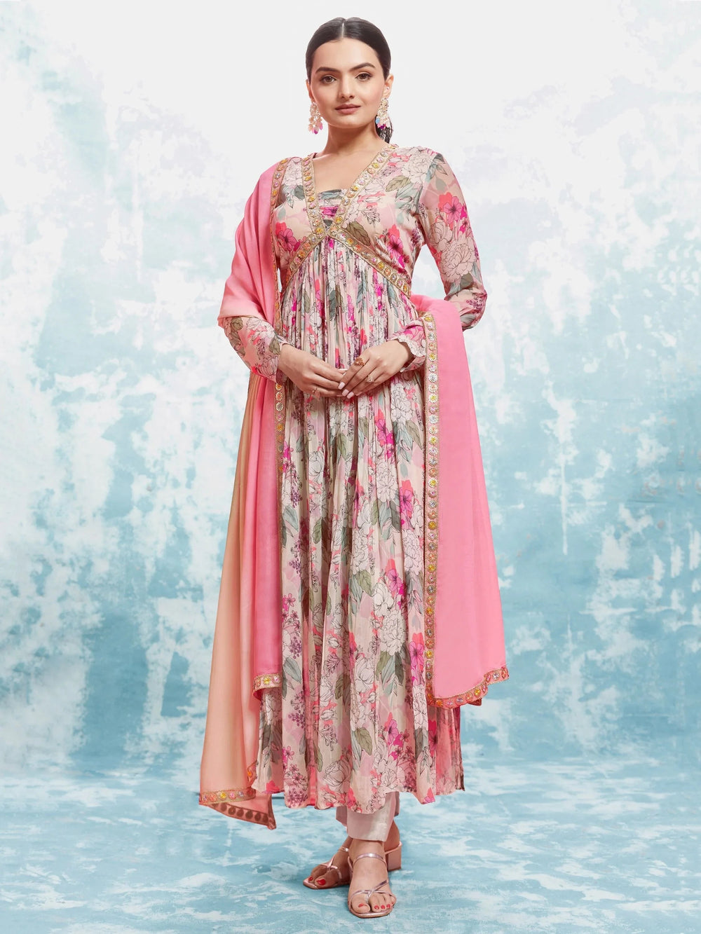 Light Pink Light Floral Printed Georgette Event Wear Salwar Suit