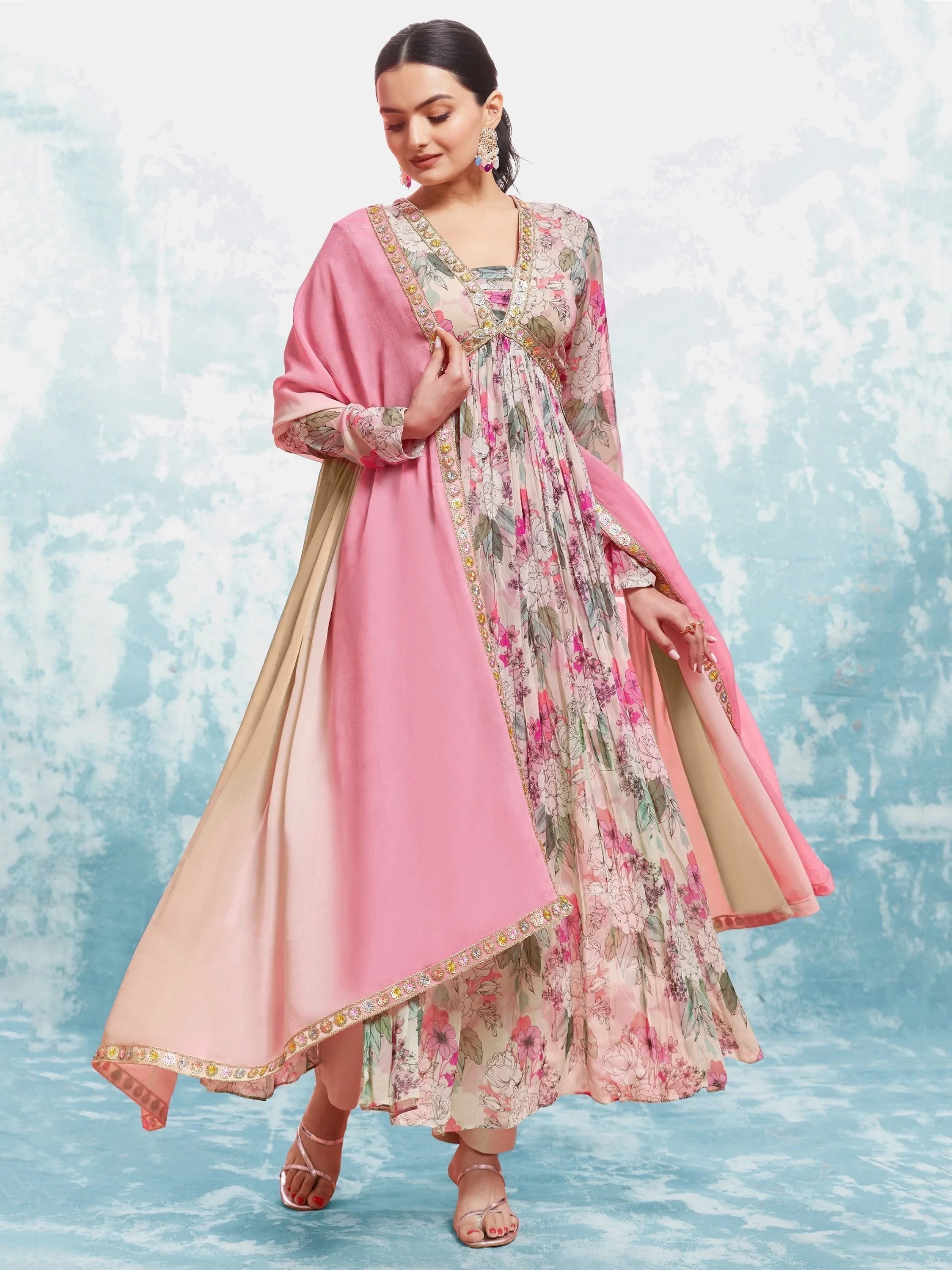 Light Pink Light Floral Printed Georgette Event Wear Salwar Suit
