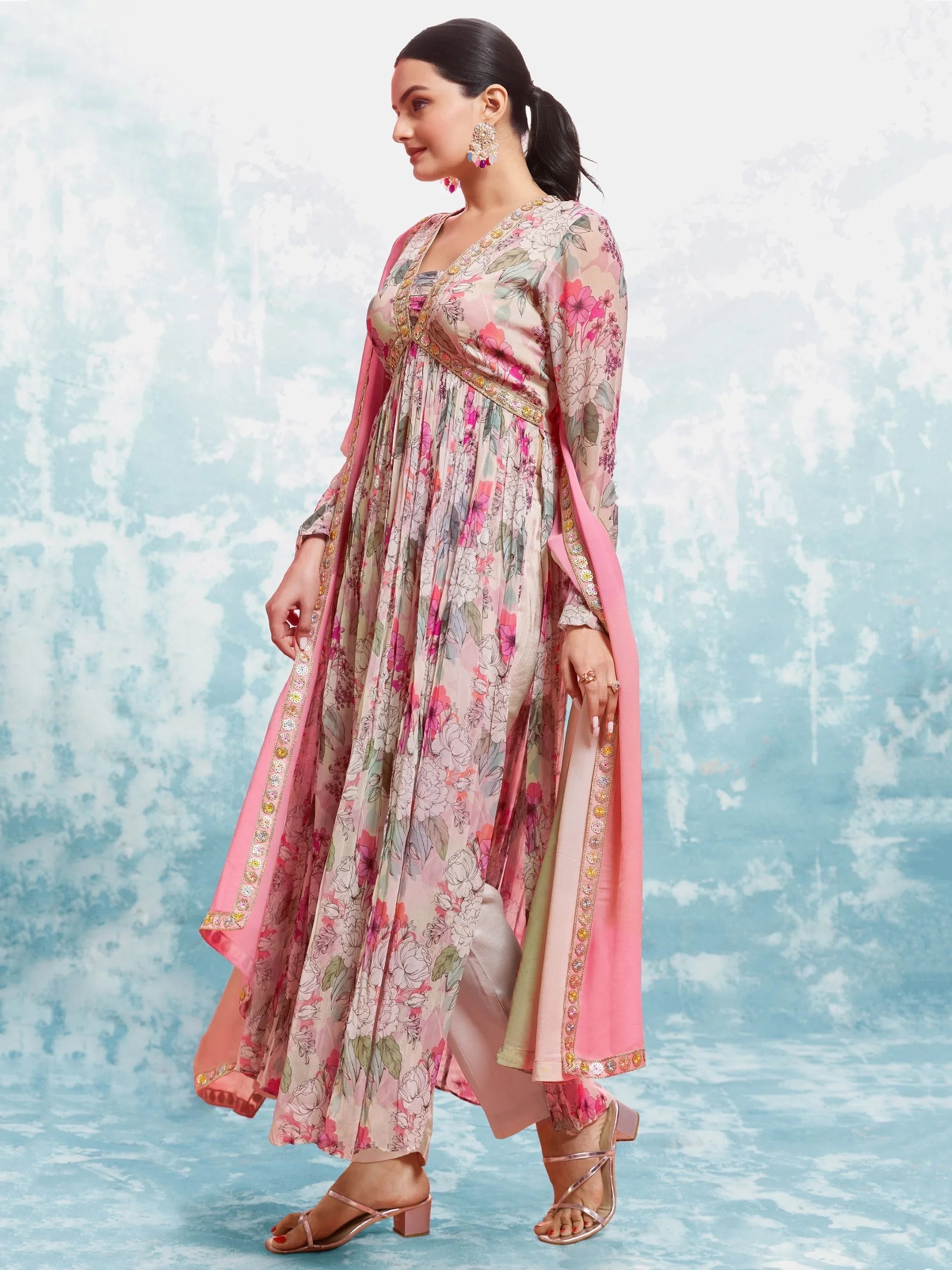 Light Pink Light Floral Printed Georgette Event Wear Salwar Suit