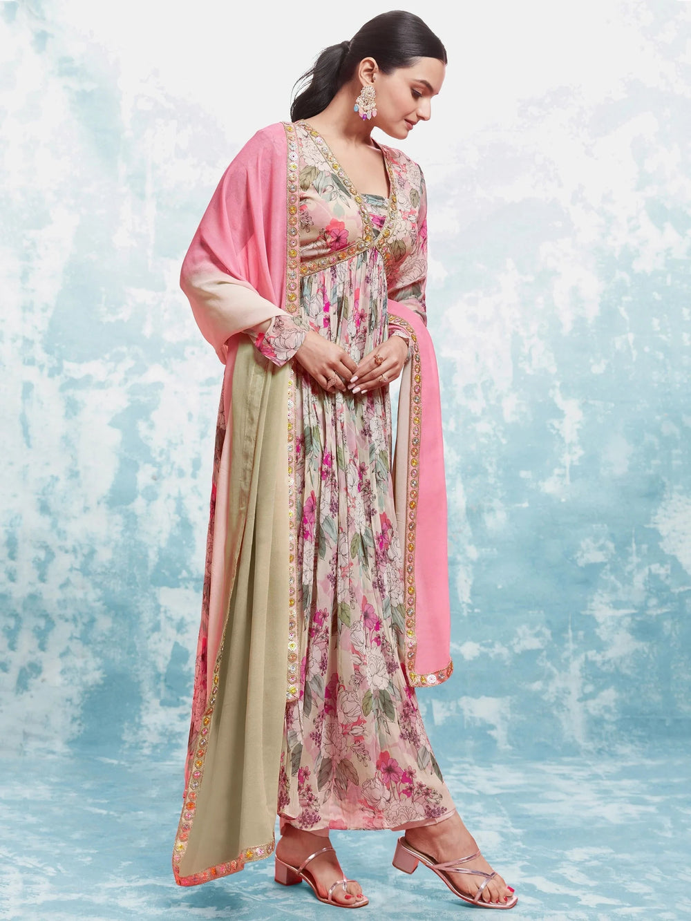 Light Pink Light Floral Printed Georgette Event Wear Salwar Suit