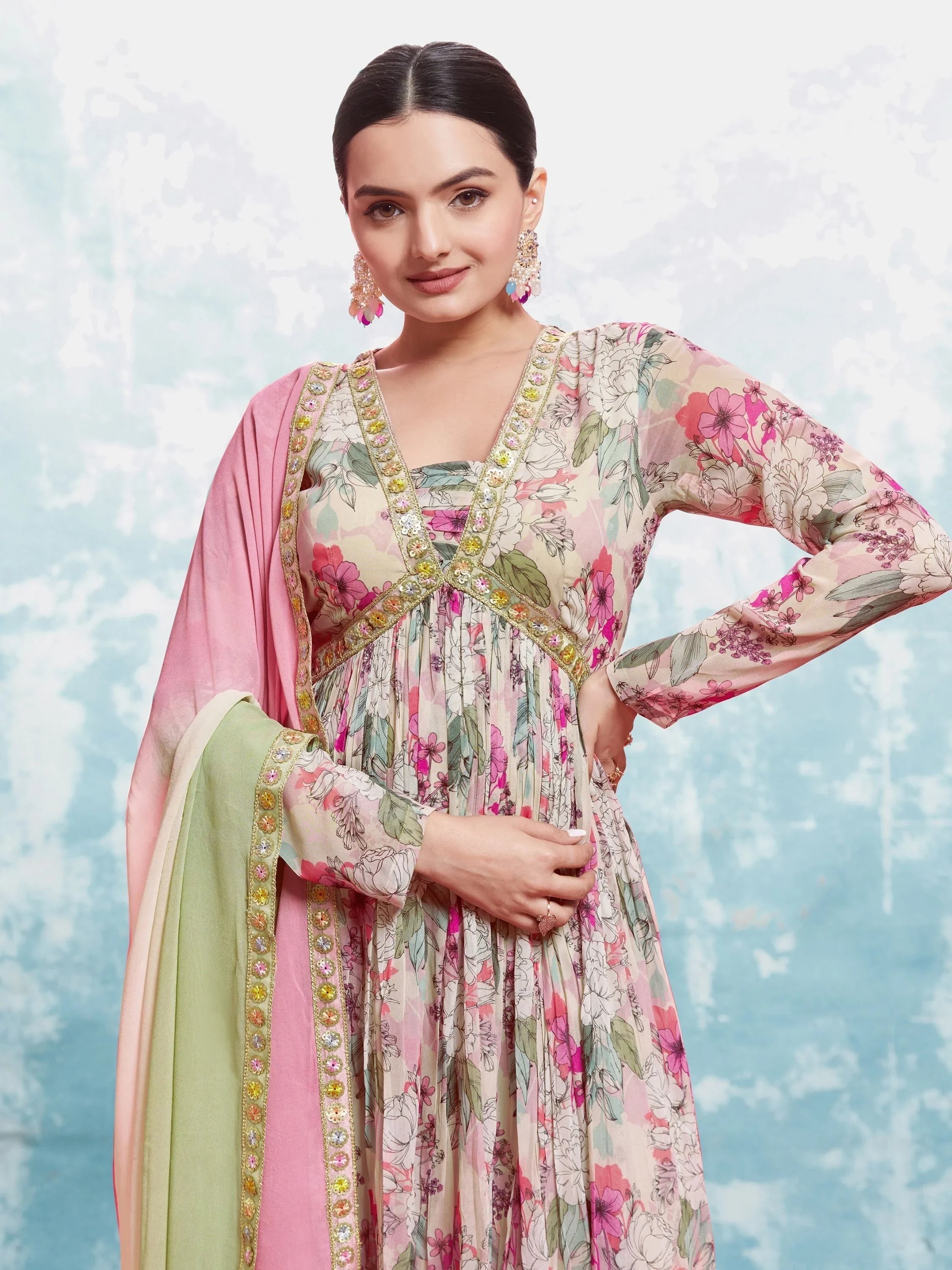 Light Pink Light Floral Printed Georgette Event Wear Salwar Suit