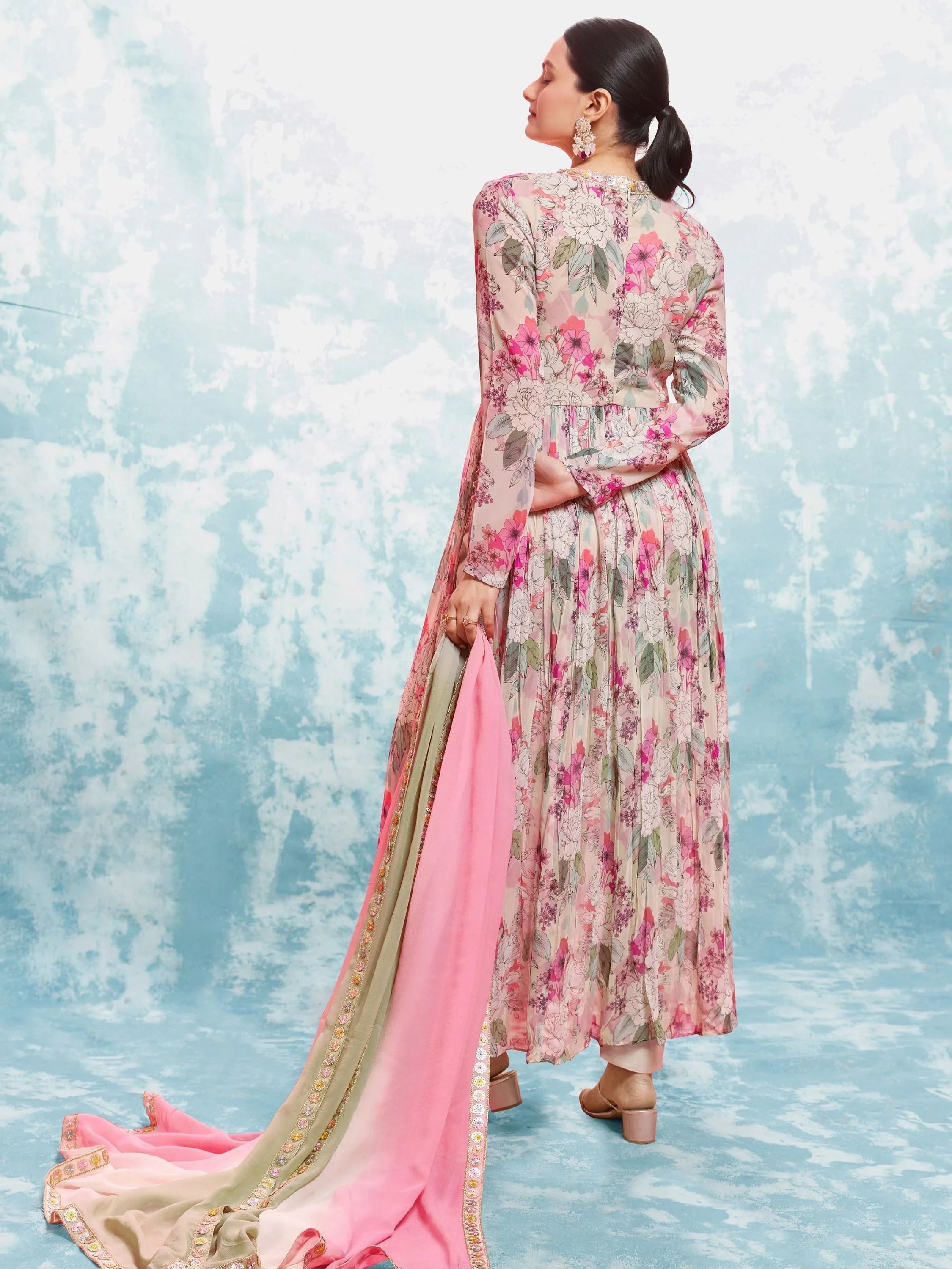 Light Pink Light Floral Printed Georgette Event Wear Salwar Suit
