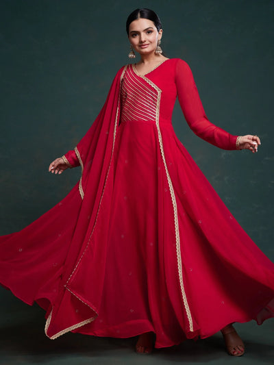 Red Printed Organza Event Wear Salwar Suit With Dupatta