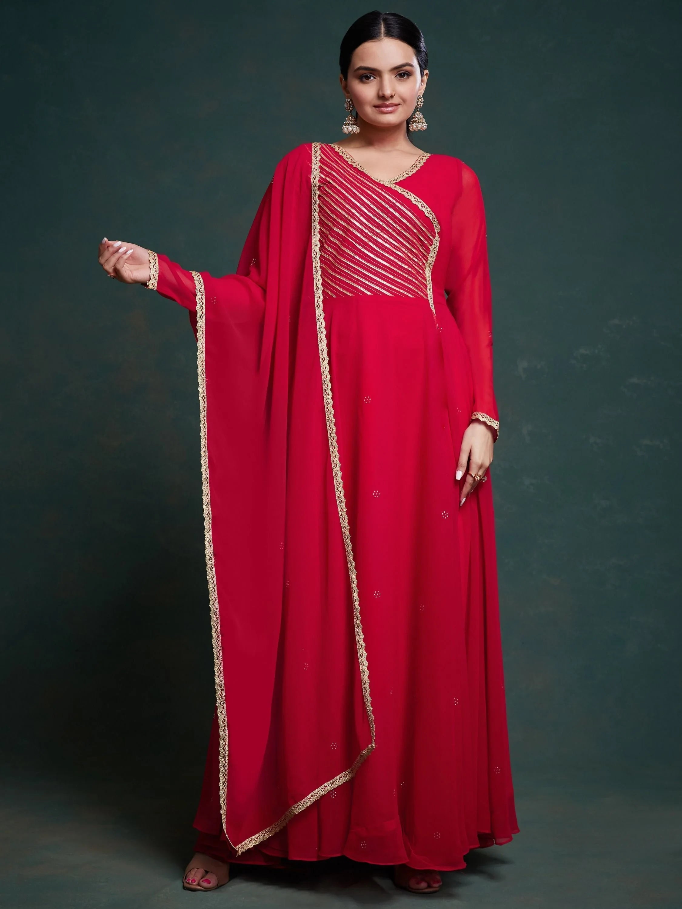 Red Printed Organza Event Wear Salwar Suit With Dupatta