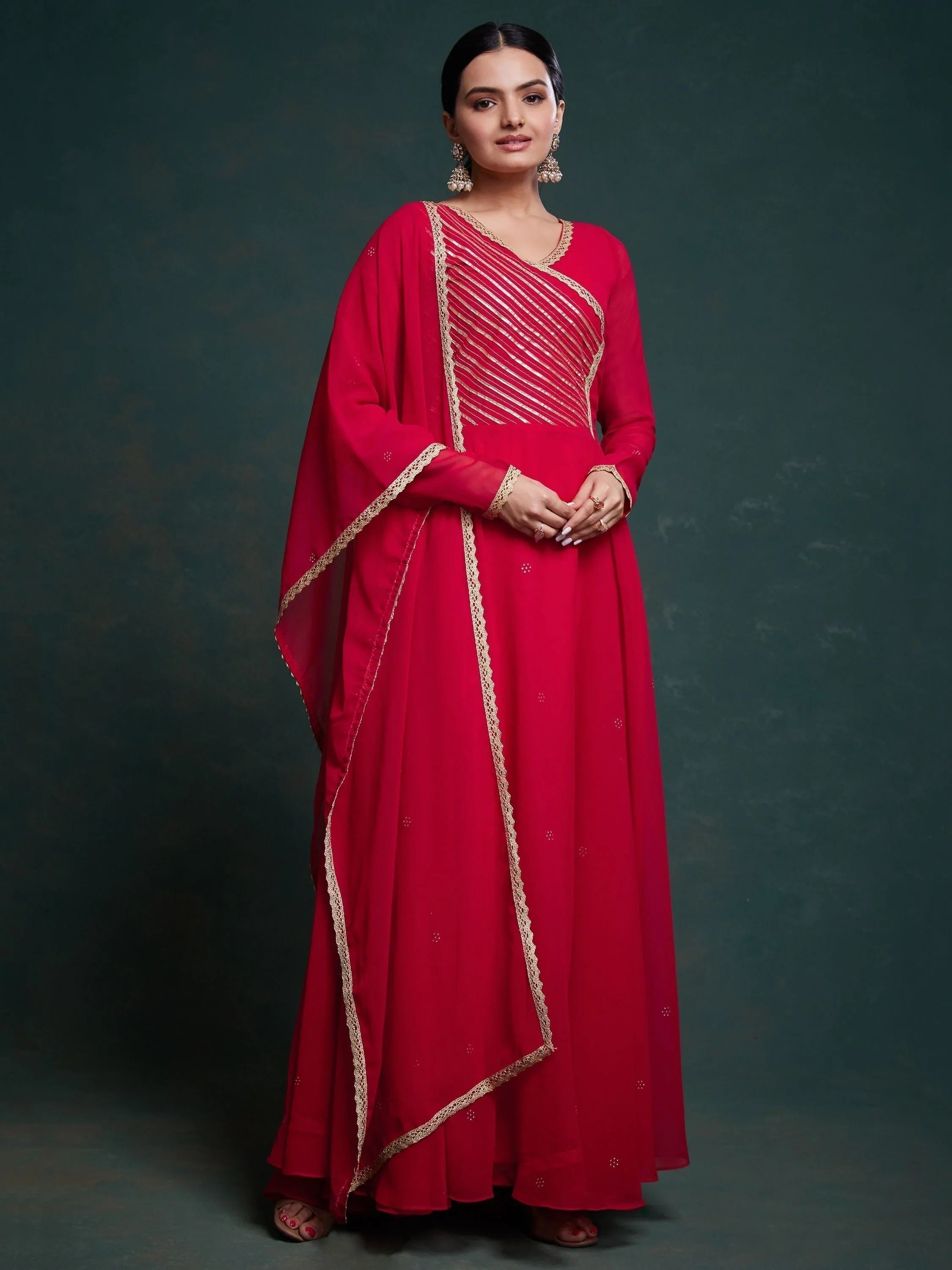 Red Printed Organza Event Wear Salwar Suit With Dupatta