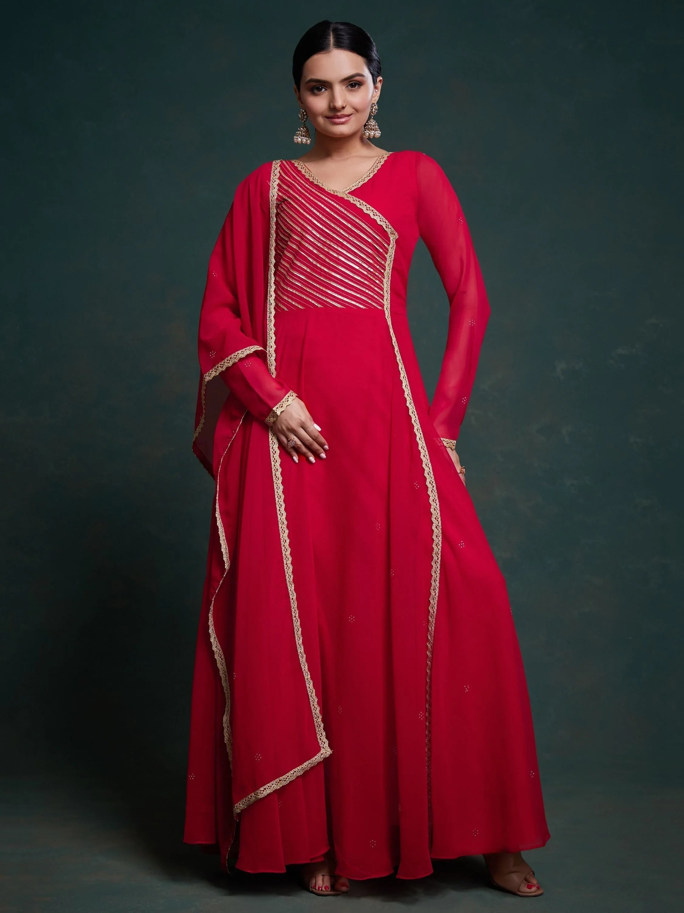 Red Printed Organza Event Wear Salwar Suit With Dupatta
