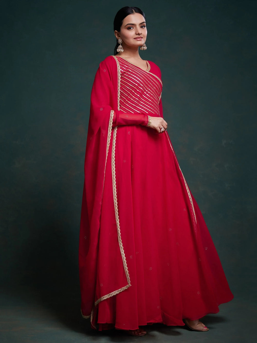 Red Printed Organza Event Wear Salwar Suit With Dupatta