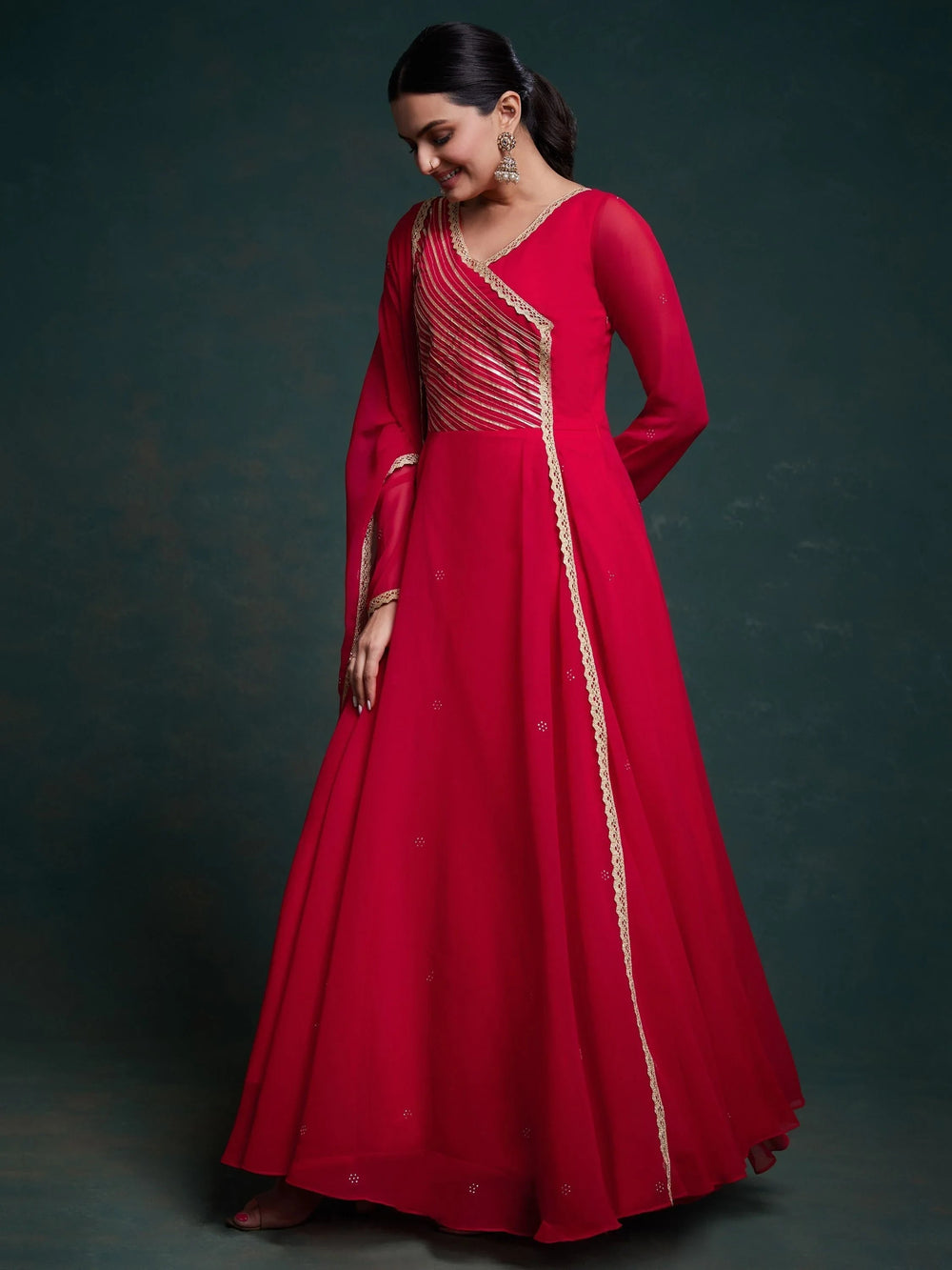 Red Printed Organza Event Wear Salwar Suit With Dupatta