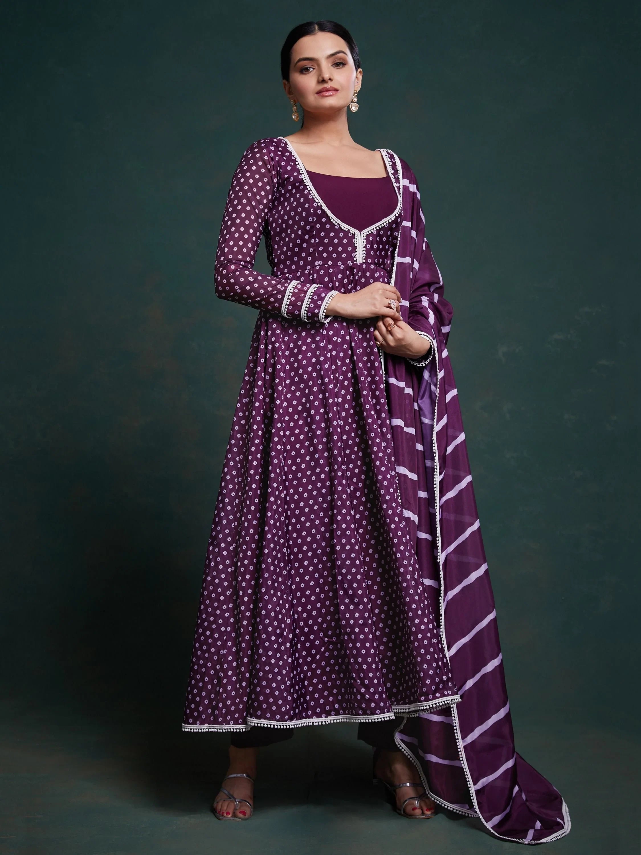 Purple Printed Organza Event Wear Salwar Suit With Dupatta