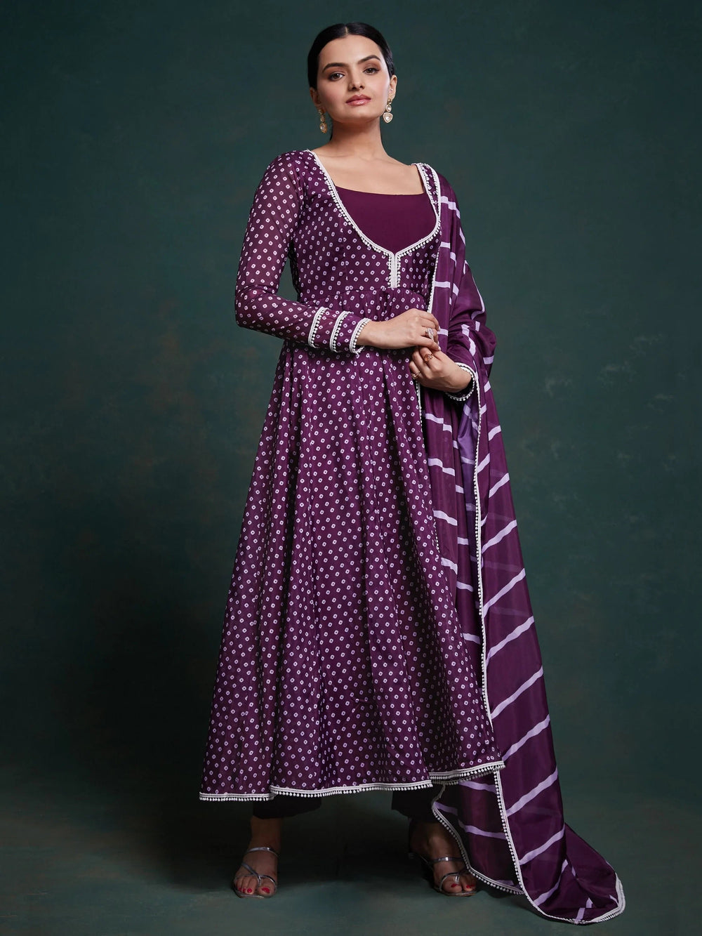 Purple Printed Organza Event Wear Salwar Suit With Dupatta