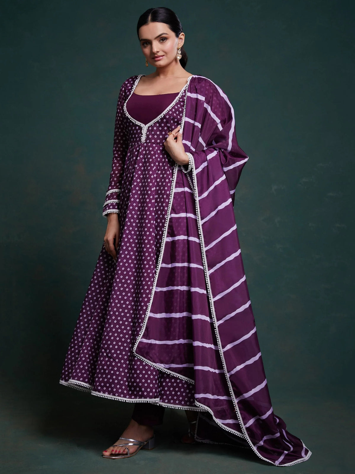 Purple Printed Organza Event Wear Salwar Suit With Dupatta