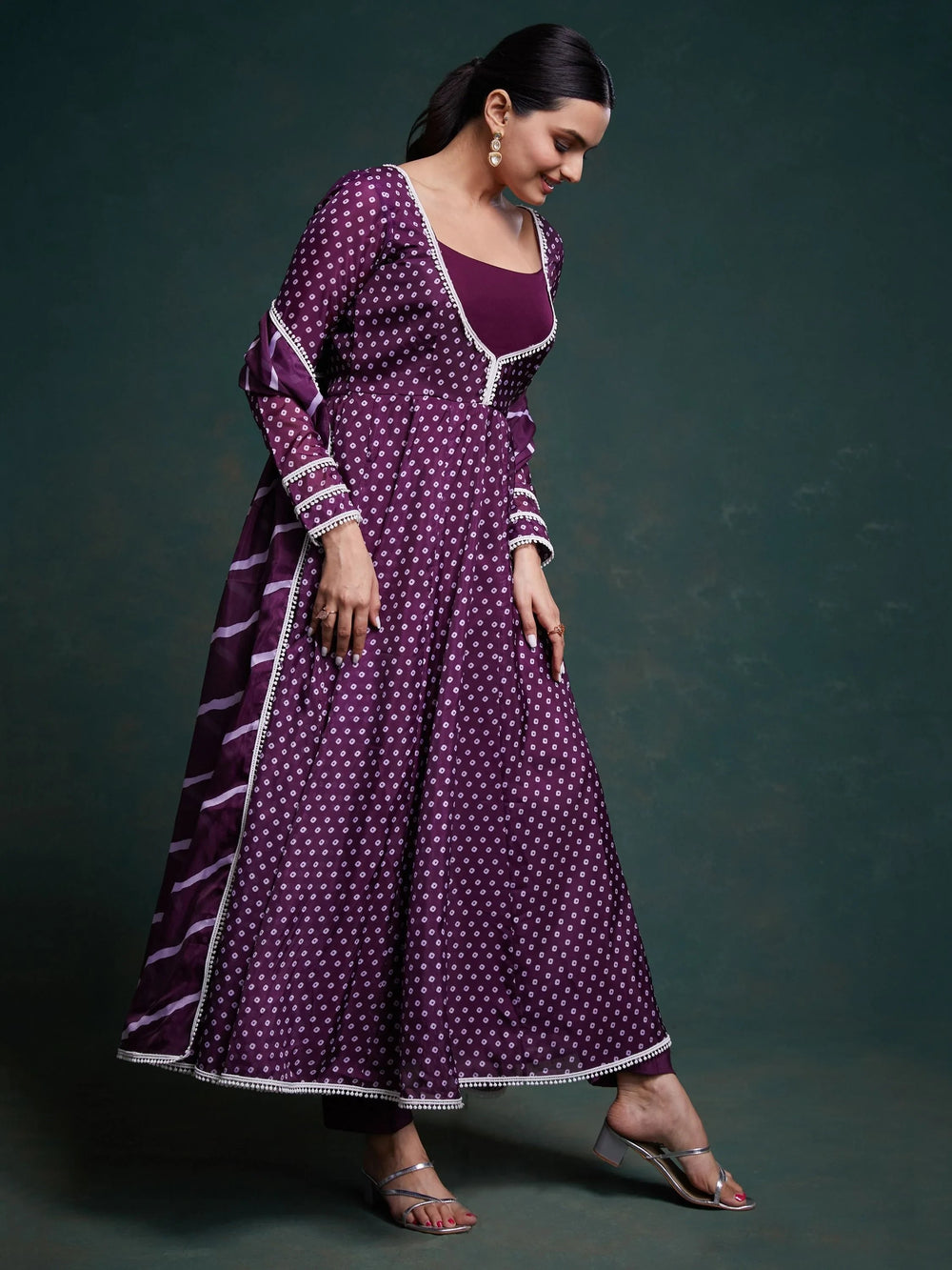 Purple Printed Organza Event Wear Salwar Suit With Dupatta
