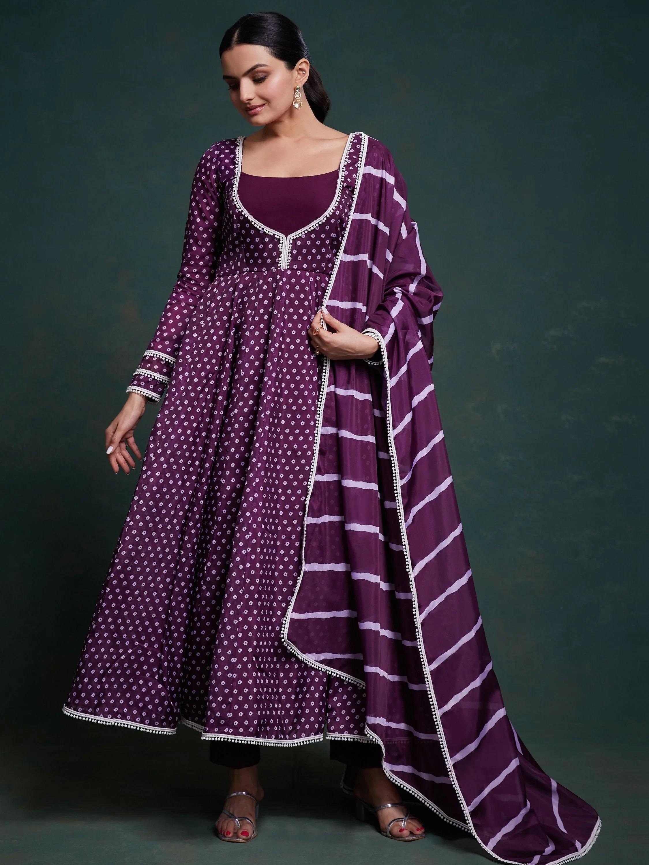 Purple Printed Organza Event Wear Salwar Suit With Dupatta