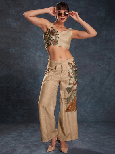 Brown Floral Printed Linen Casual Wear Co-Ord Set