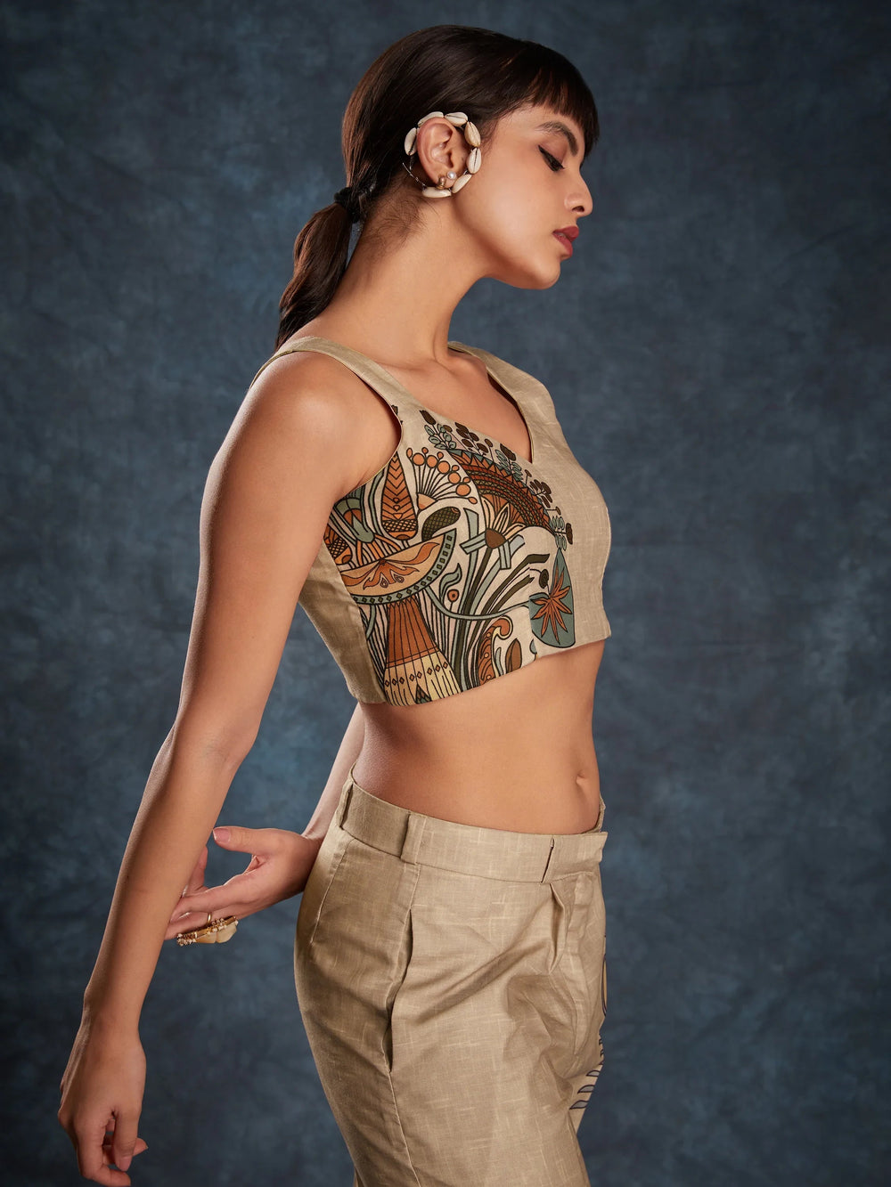 Brown Floral Printed Linen Casual Wear Co-Ord Set