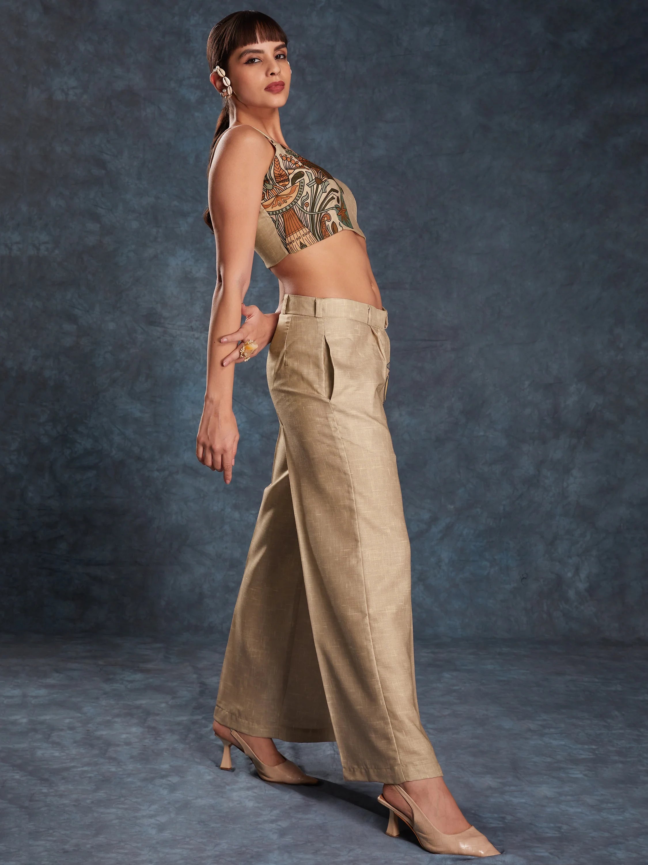 Brown Floral Printed Linen Casual Wear Co-Ord Set