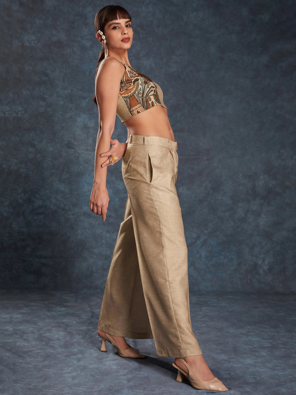 Brown Floral Printed Linen Casual Wear Co-Ord Set