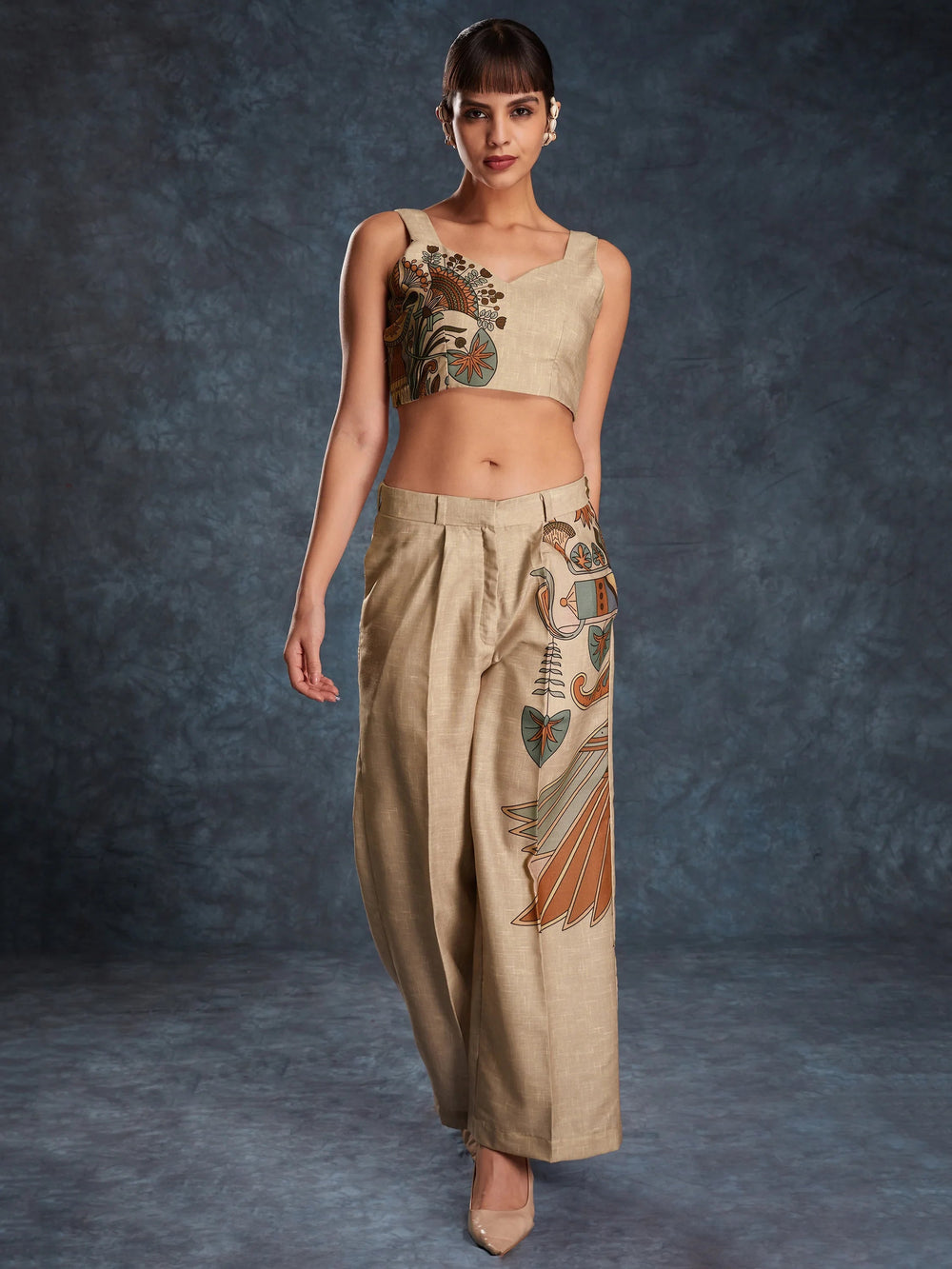 Brown Floral Printed Linen Casual Wear Co-Ord Set