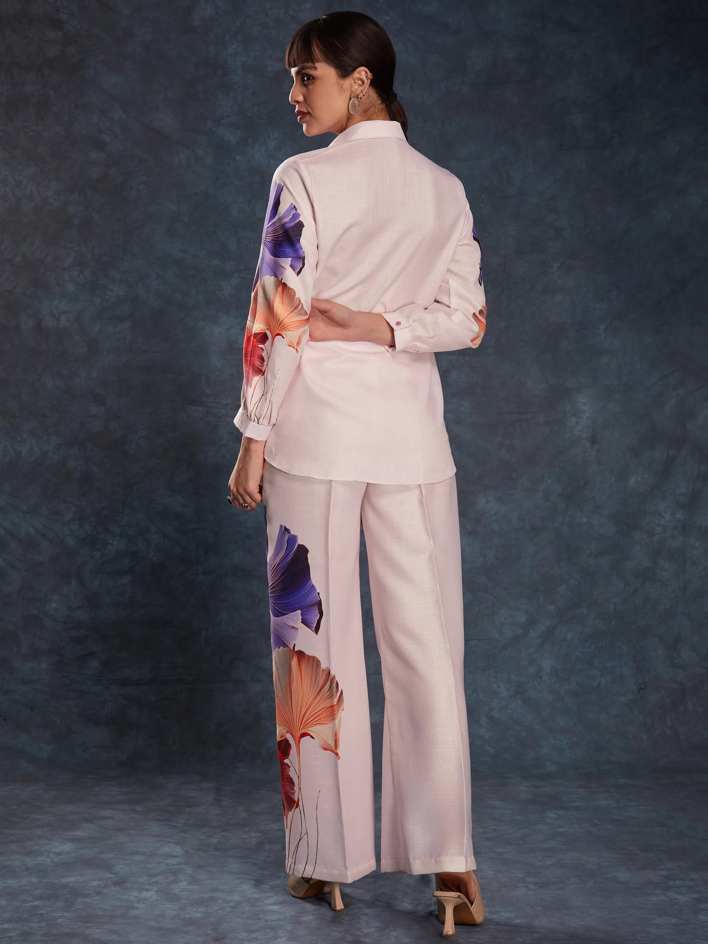 Light Pink Floral Printed Linen Casual Wear Co-Ord Set