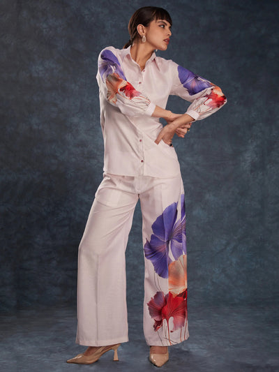 Light Pink Floral Printed Linen Casual Wear Co-Ord Set