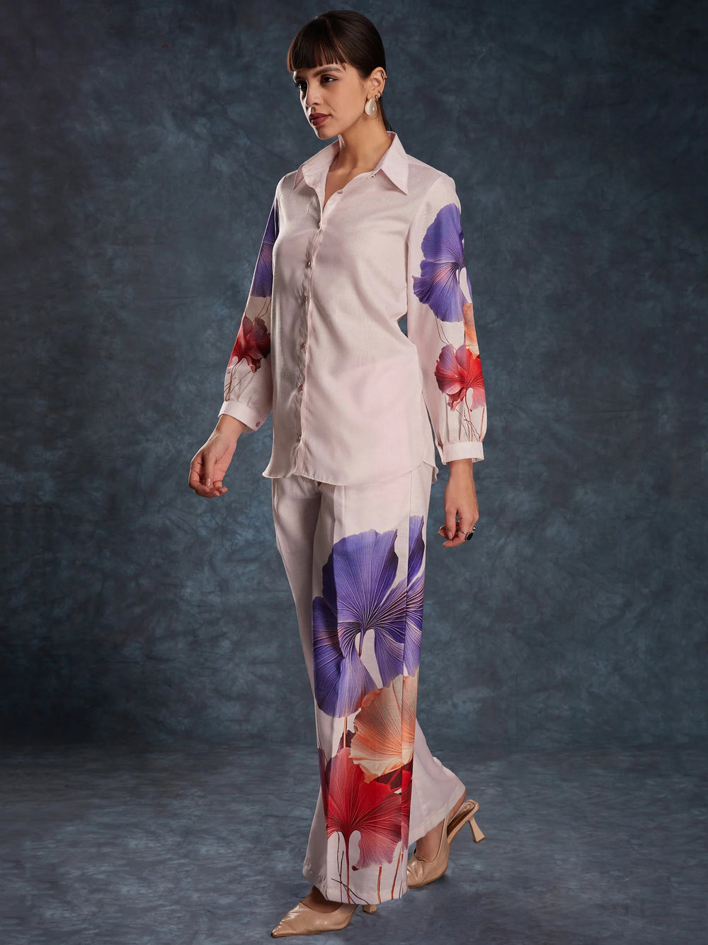 Light Pink Floral Printed Linen Casual Wear Co-Ord Set