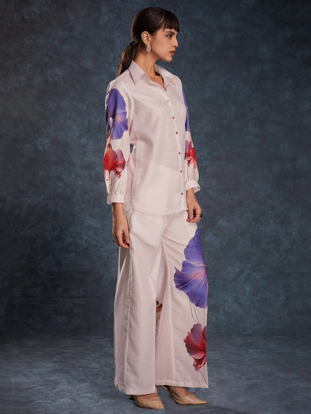 Light Pink Floral Printed Linen Casual Wear Co-Ord Set