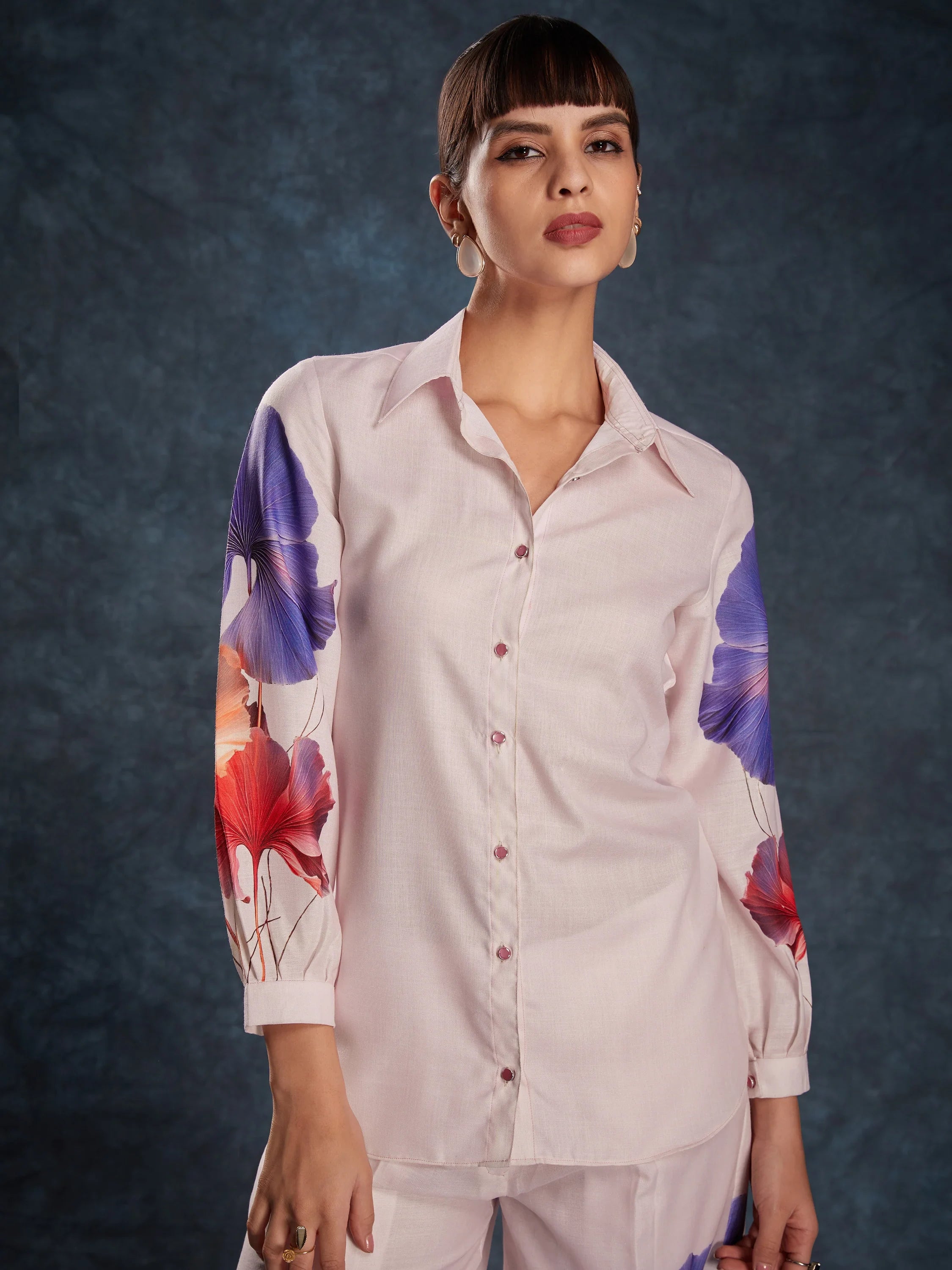 Light Pink Floral Printed Linen Casual Wear Co-Ord Set