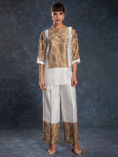 White Floral Printed Linen Casual Wear Co-Ord Set