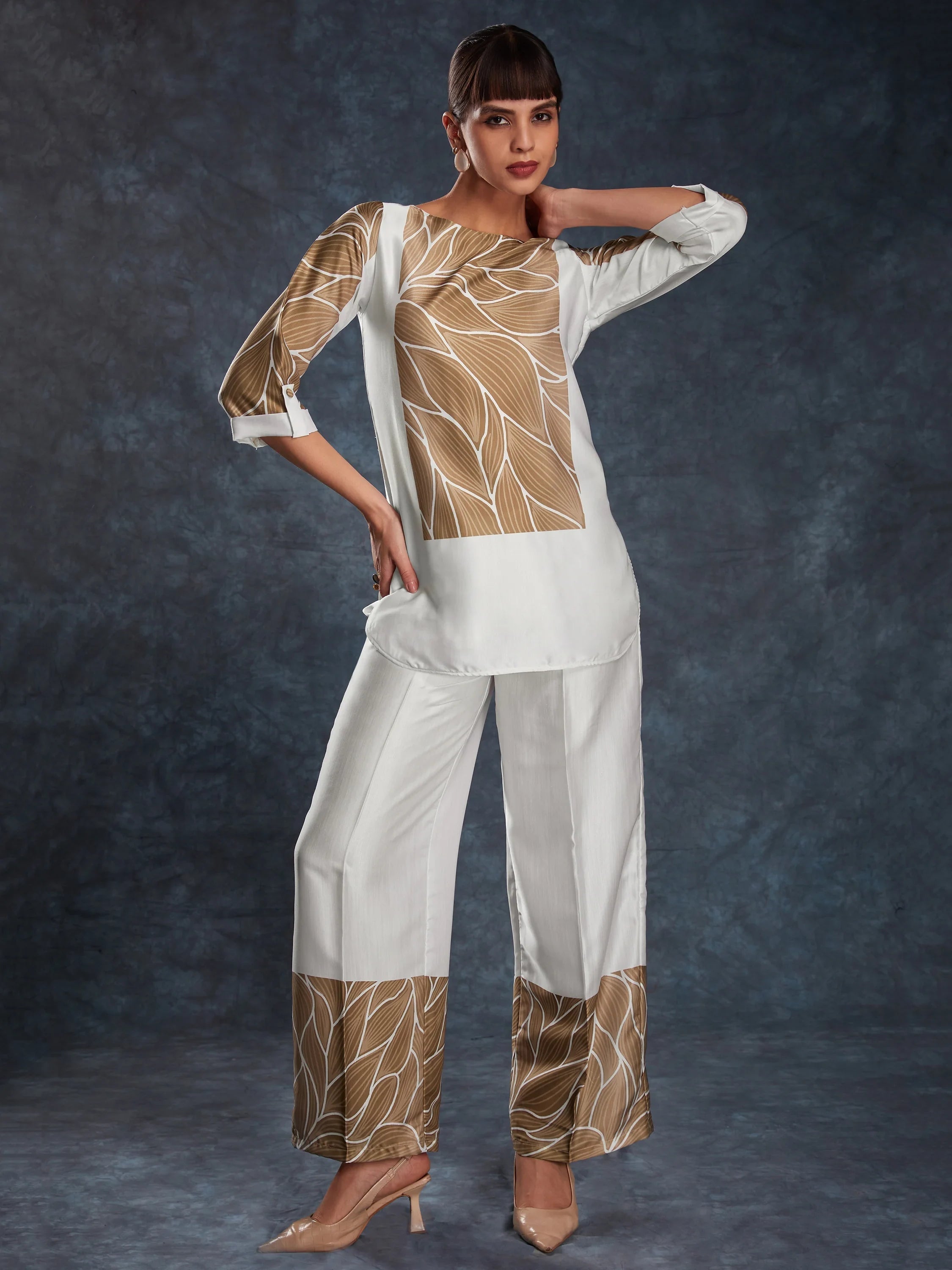 White Floral Printed Linen Casual Wear Co-Ord Set