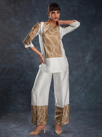White Floral Printed Linen Casual Wear Co-Ord Set