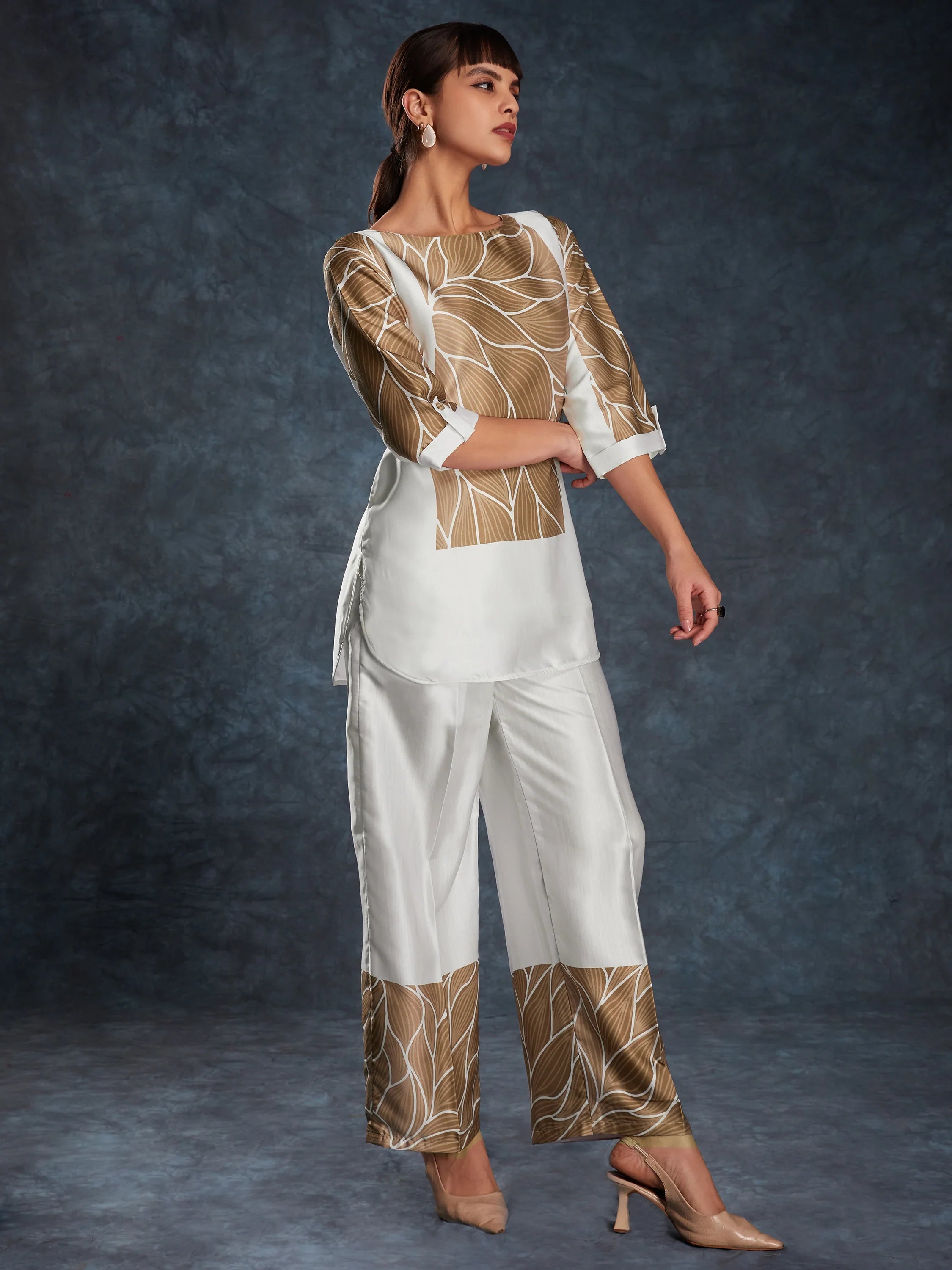 White Floral Printed Linen Casual Wear Co-Ord Set