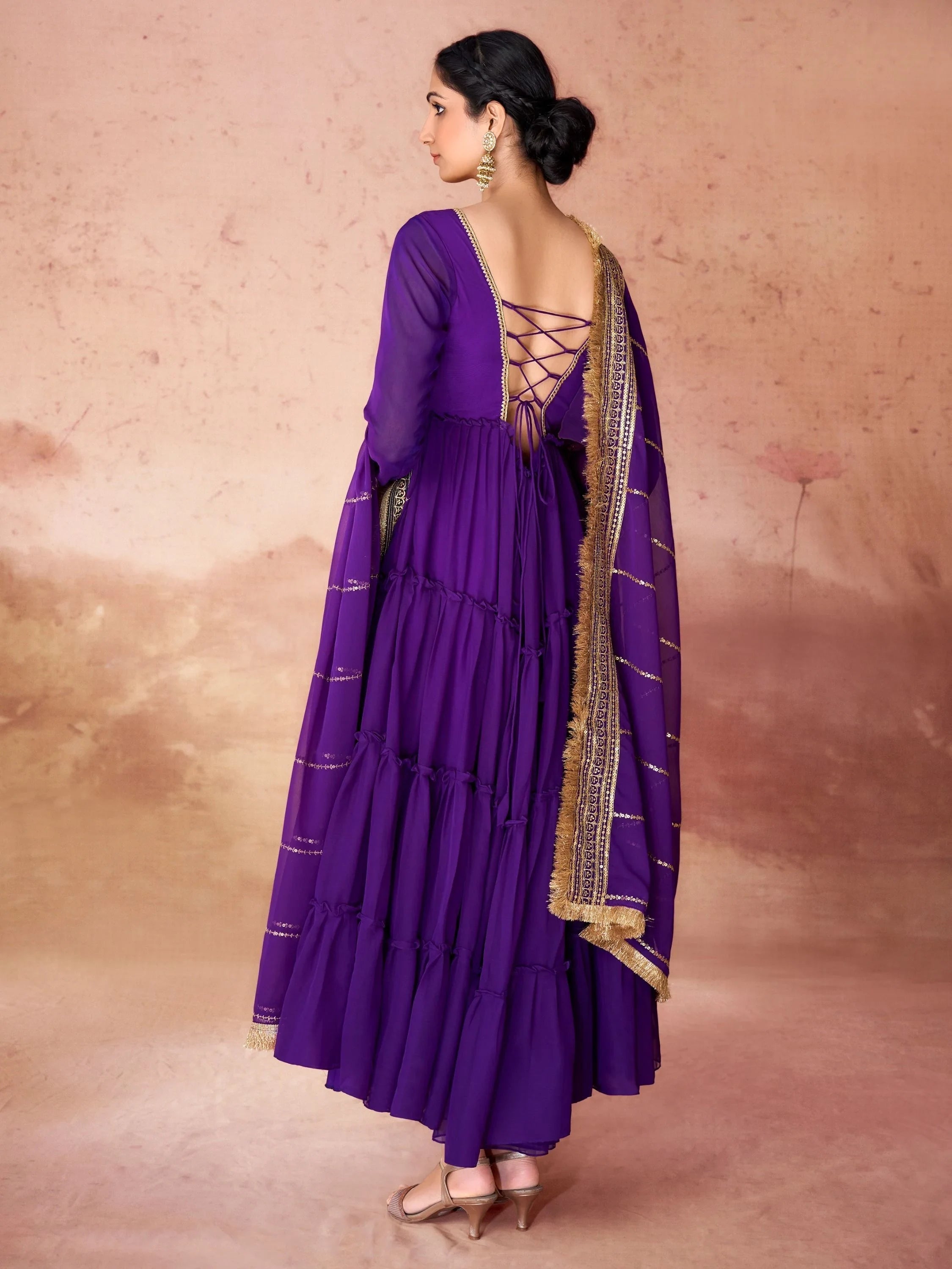 Violet Georgette Festival Wear Gown With Dupatta for Women