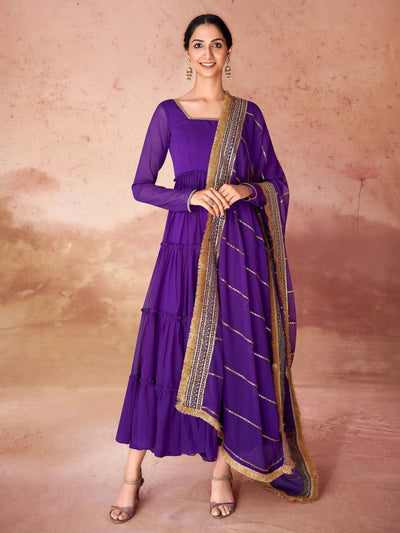Violet Georgette Festival Wear Gown With Dupatta for Women