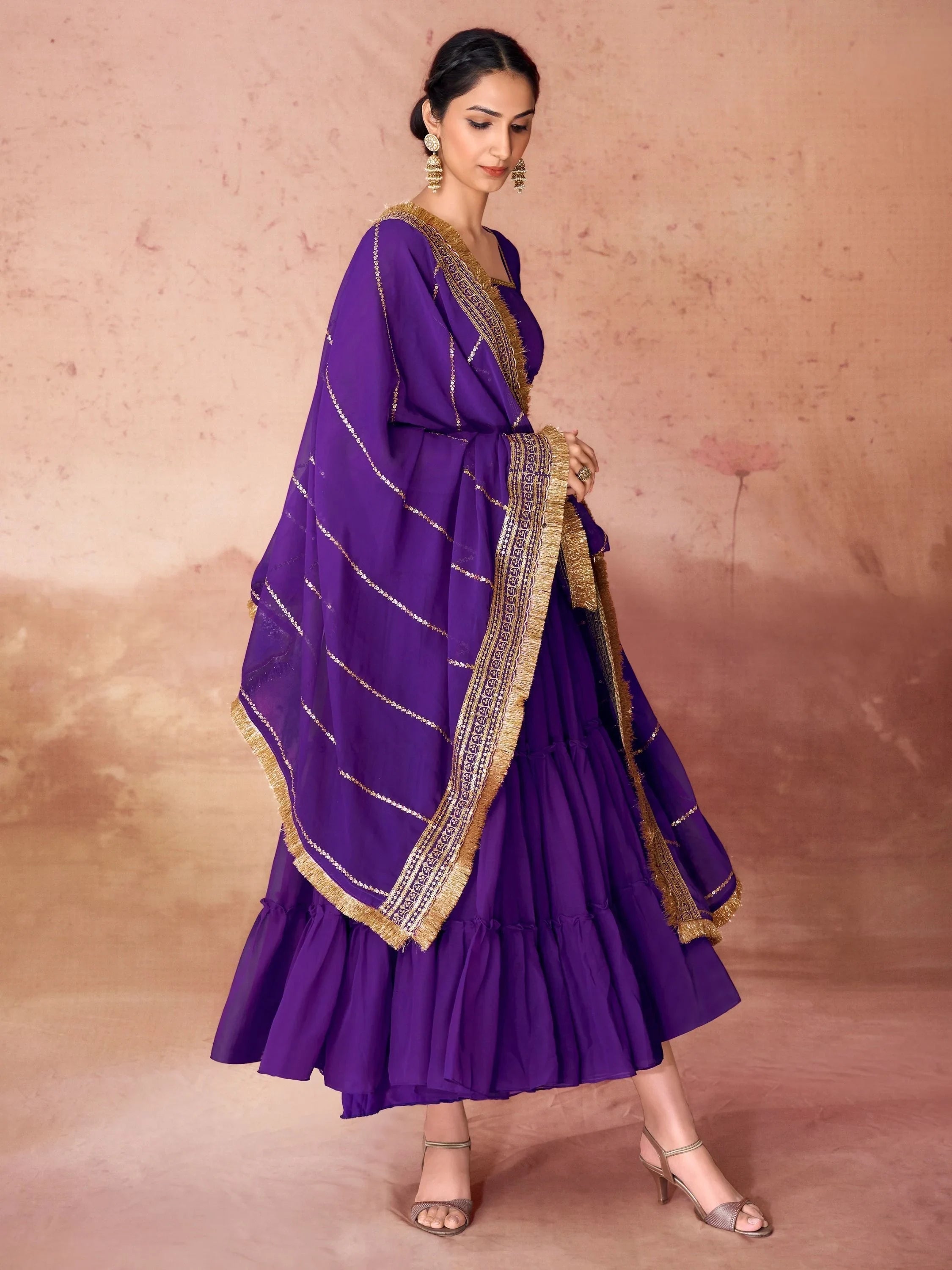 Violet Georgette Festival Wear Gown With Dupatta for Women