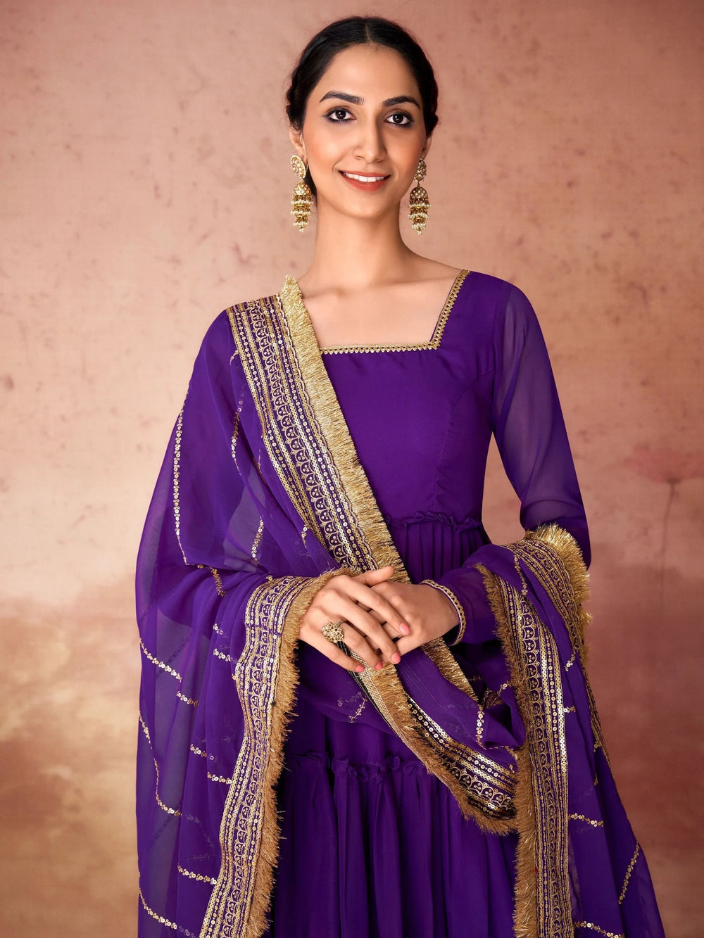 Violet Georgette Festival Wear Gown With Dupatta for Women