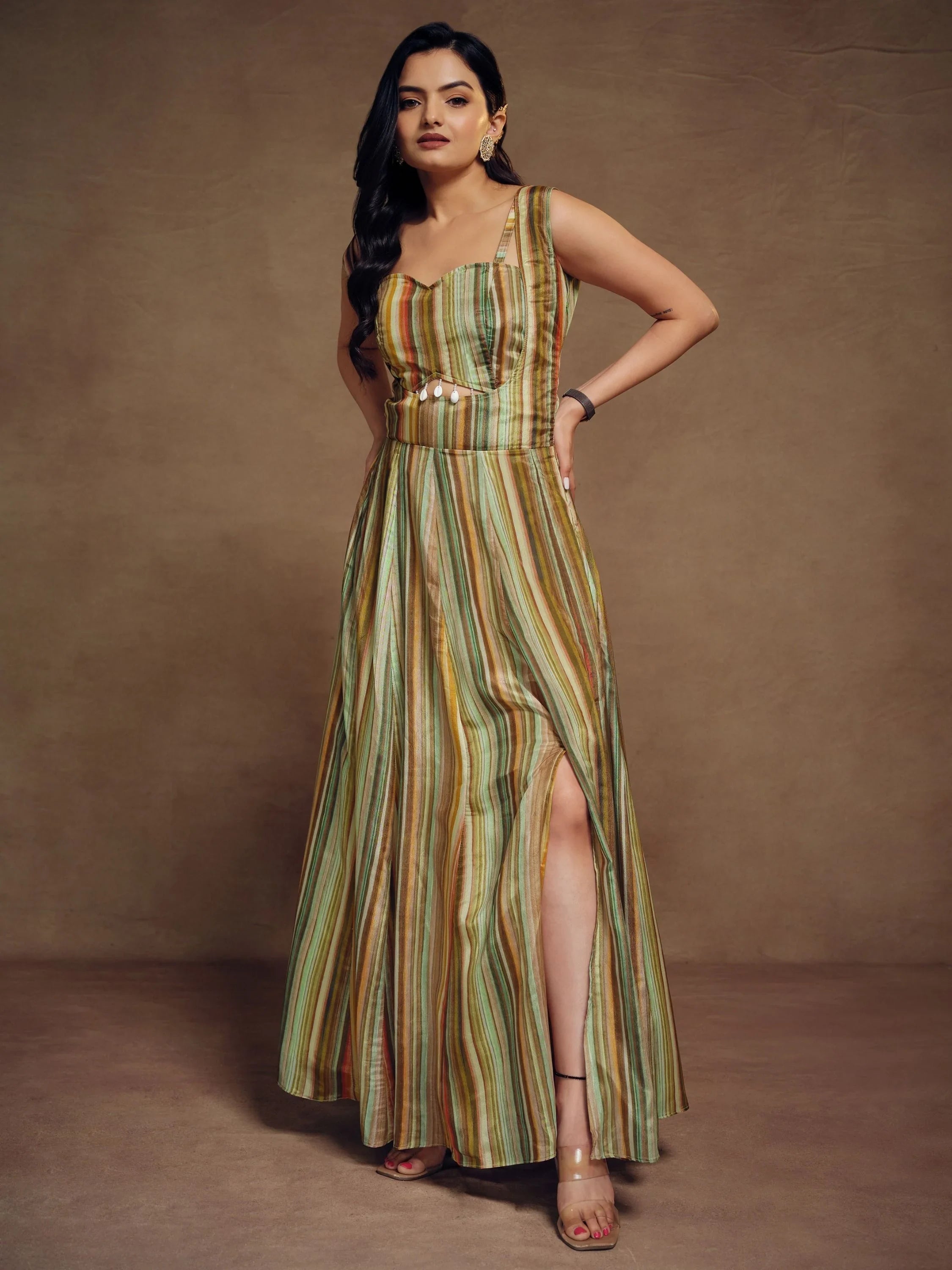 Multi-Color Printed Chinon Designer Dungaree Top
