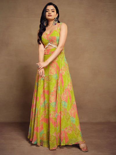 Light Green Digital Printed Georgette Party Wear Gown for Women