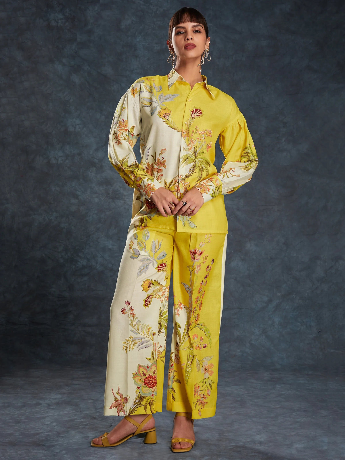 Yellow Floral Printed Linen Casual Wear Co-Ord Set