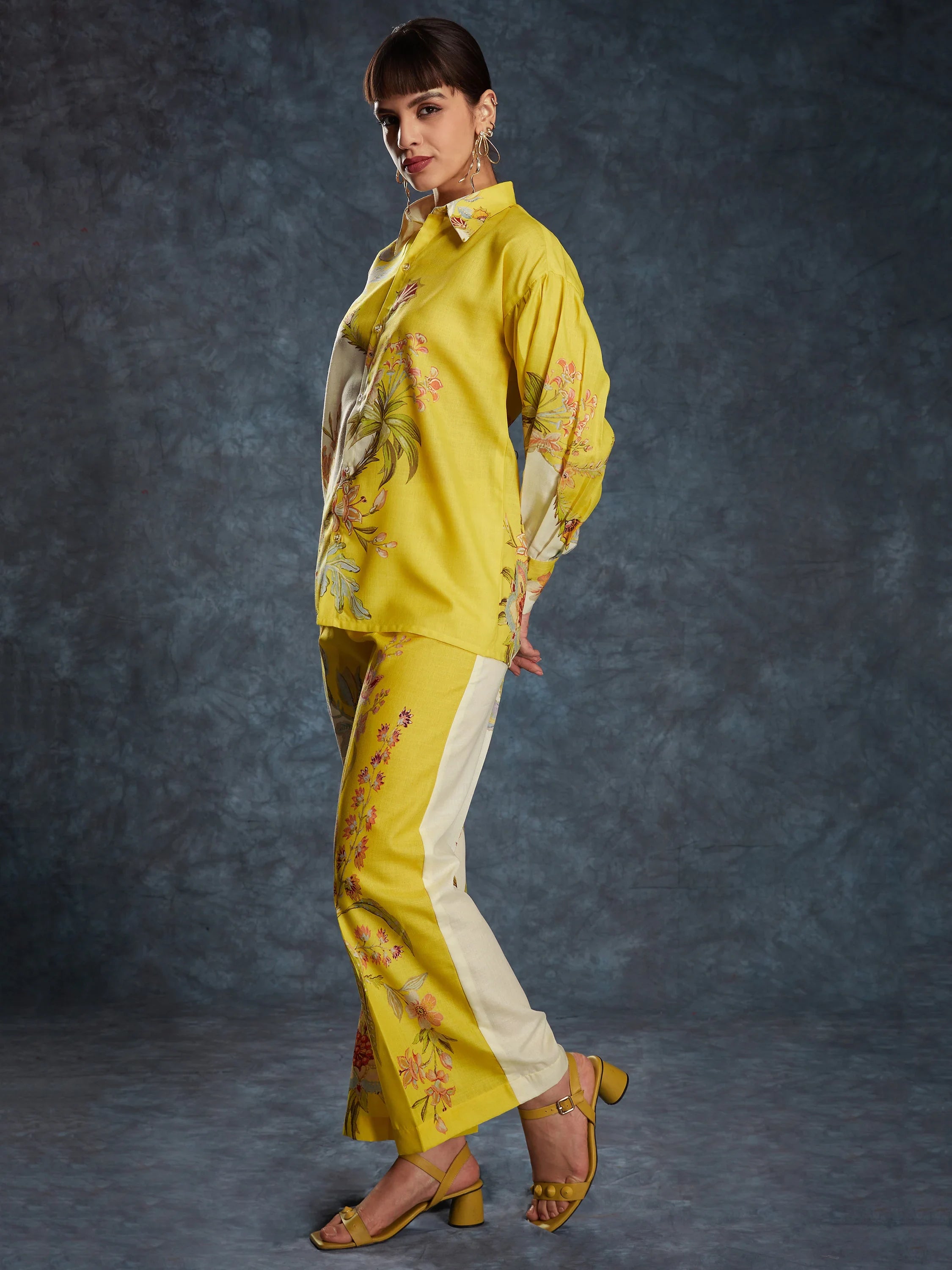 Yellow Floral Printed Linen Casual Wear Co-Ord Set