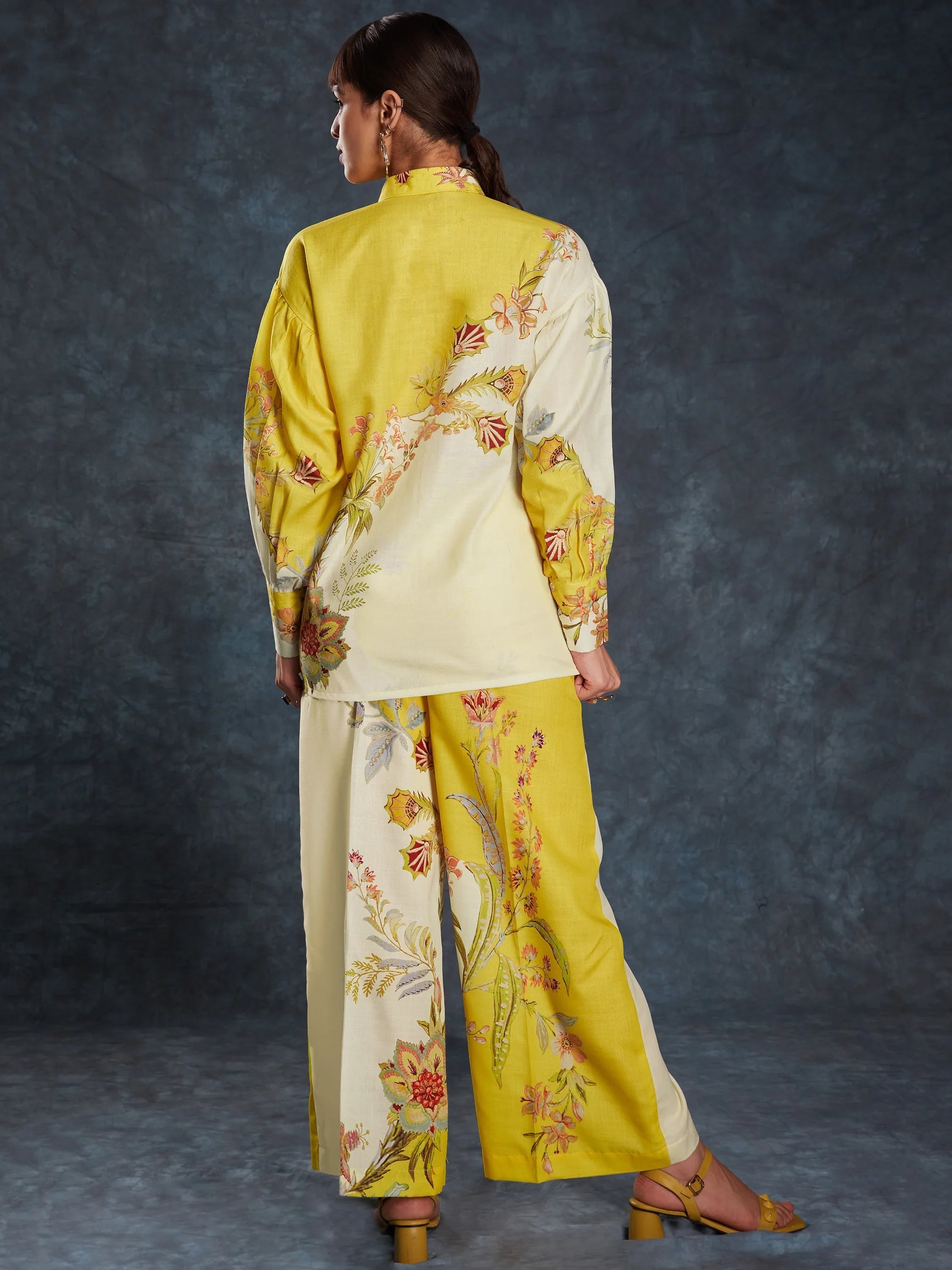 Yellow Floral Printed Linen Casual Wear Co-Ord Set