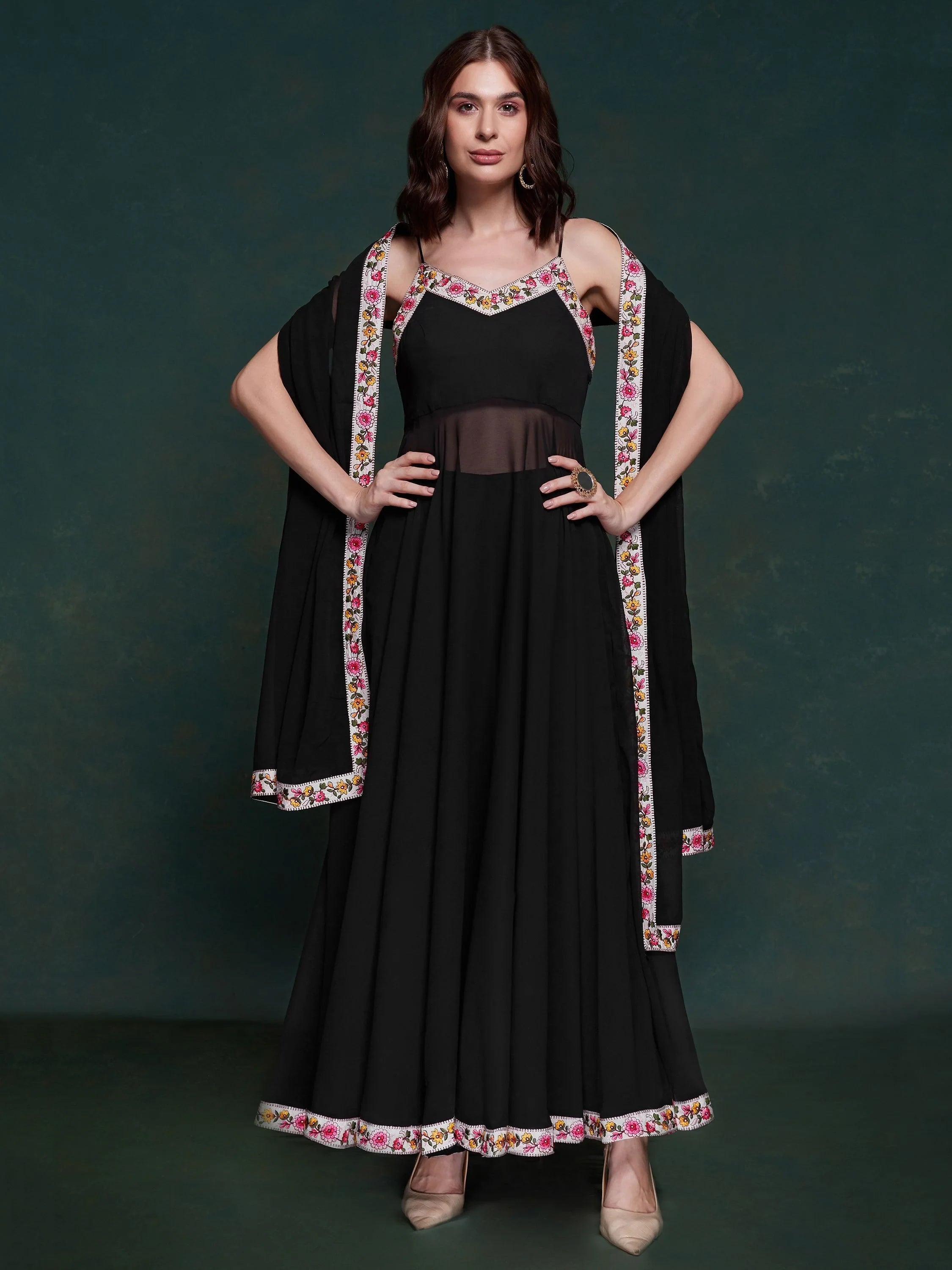 Black Georgette Party Wear Long Suit With Dupatta