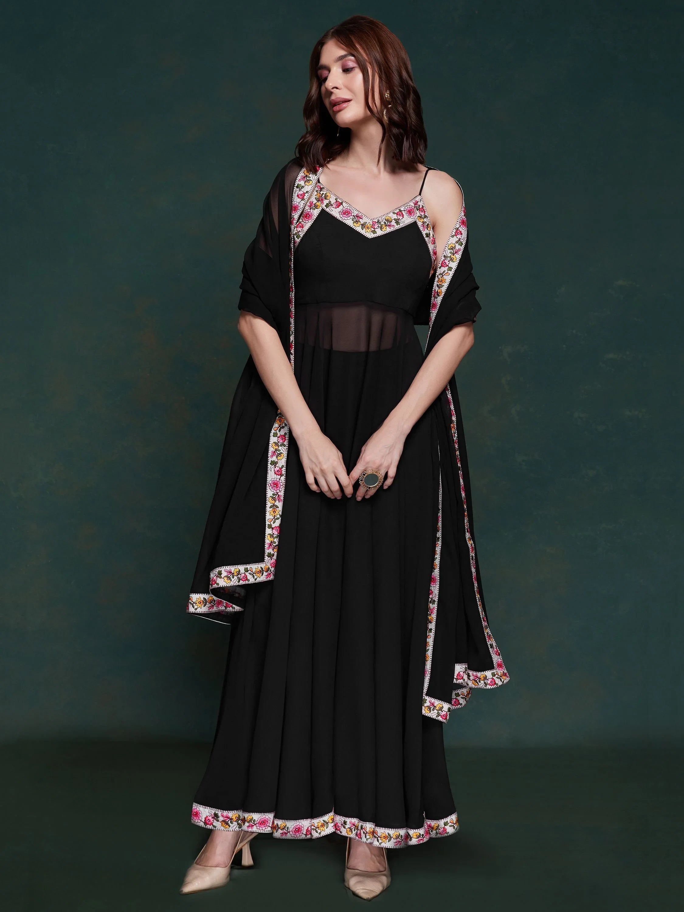 Black Georgette Party Wear Long Suit With Dupatta