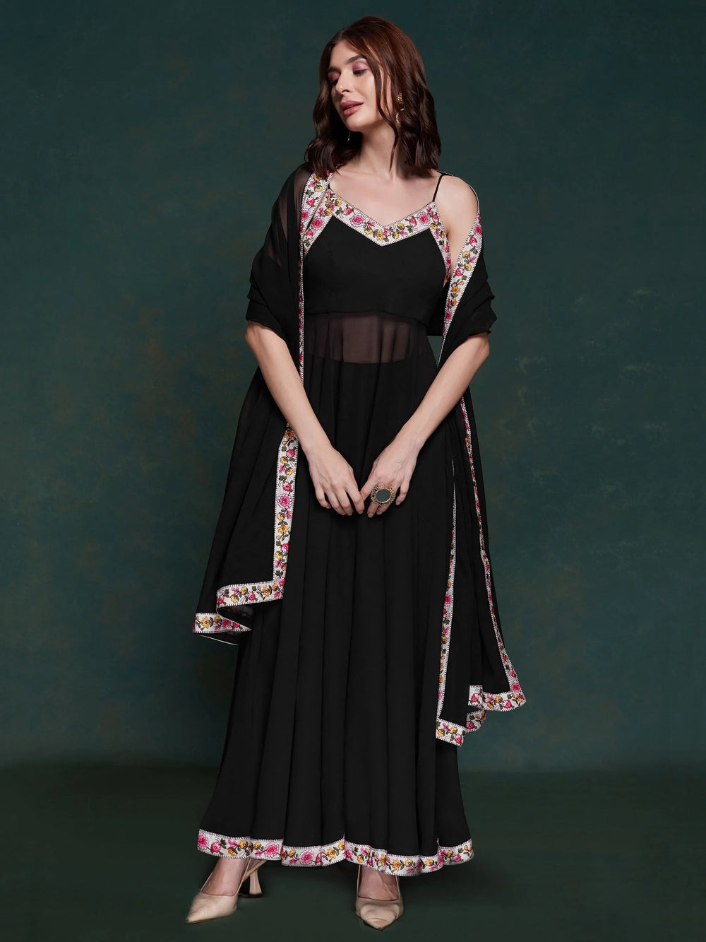 Black Georgette Party Wear Long Suit With Dupatta