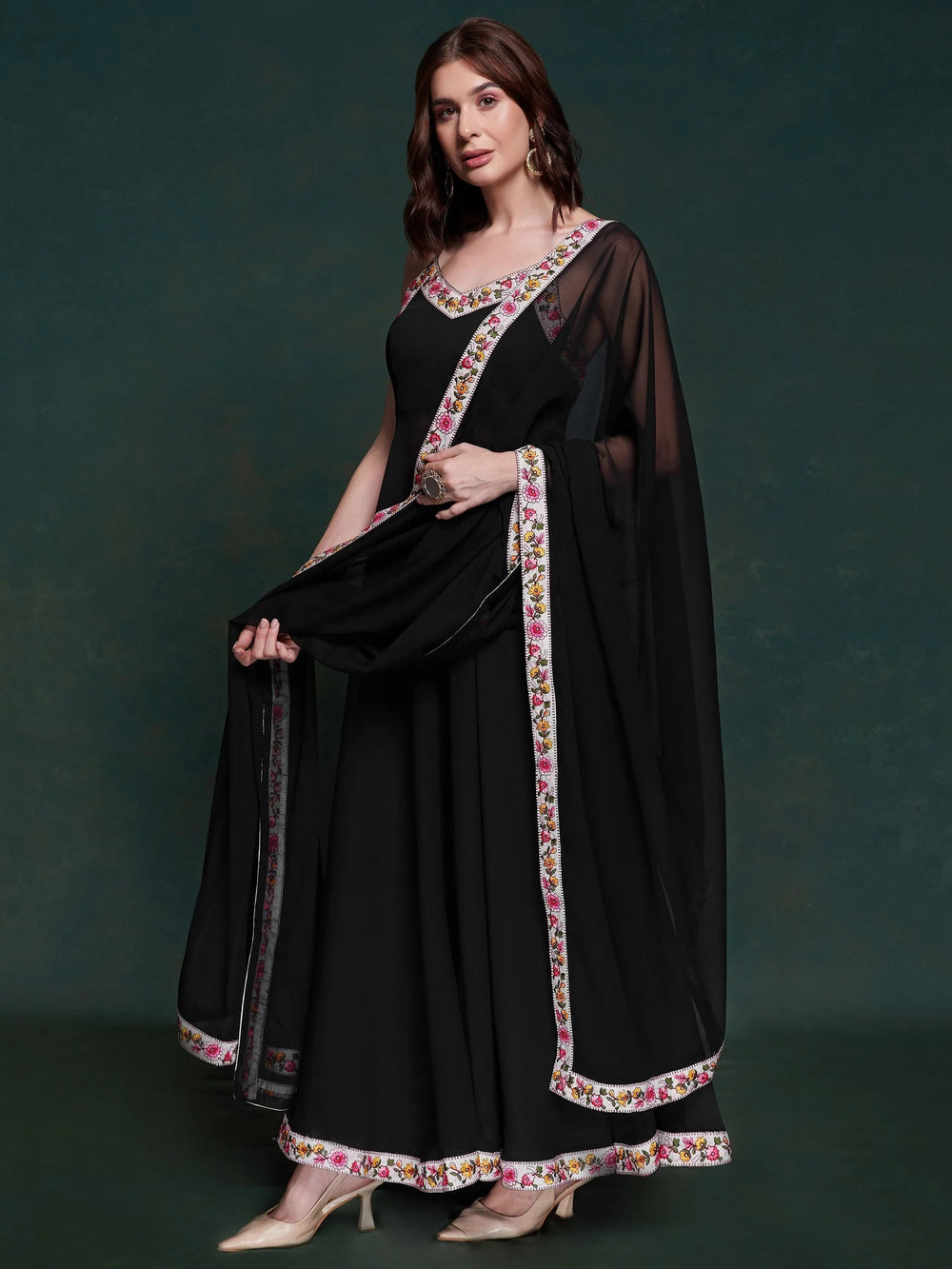 Black Georgette Party Wear Long Suit With Dupatta