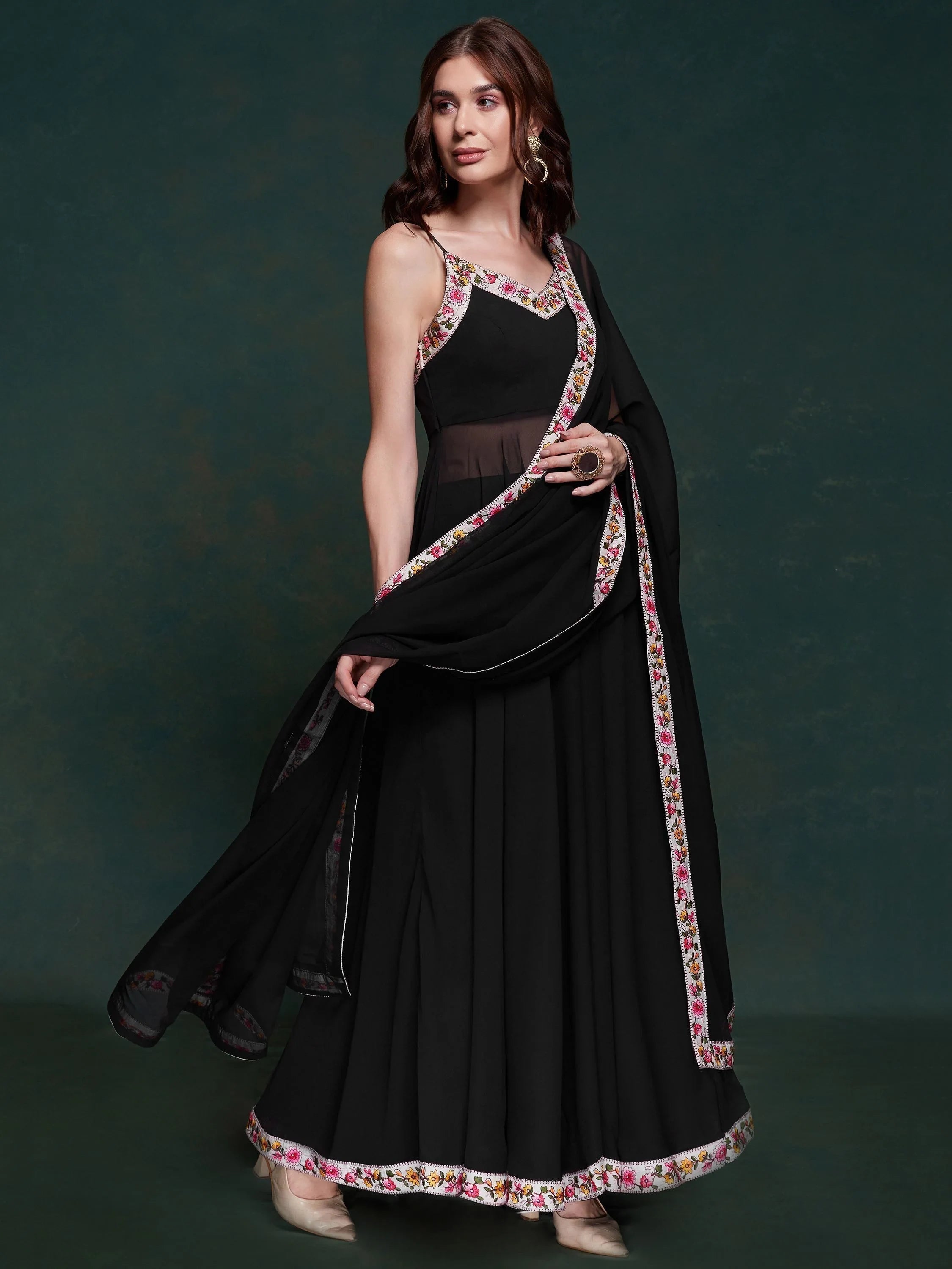 Black Georgette Party Wear Long Suit With Dupatta