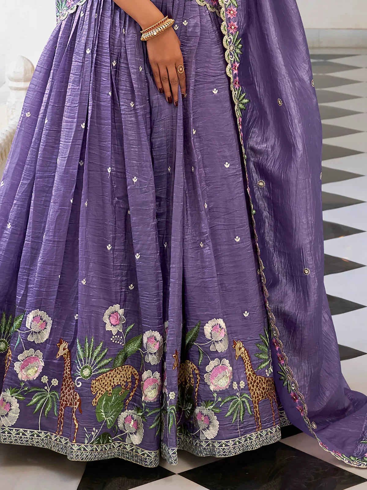 Lavender Embroidered Wedding Lehenga Choli With Dupatta
