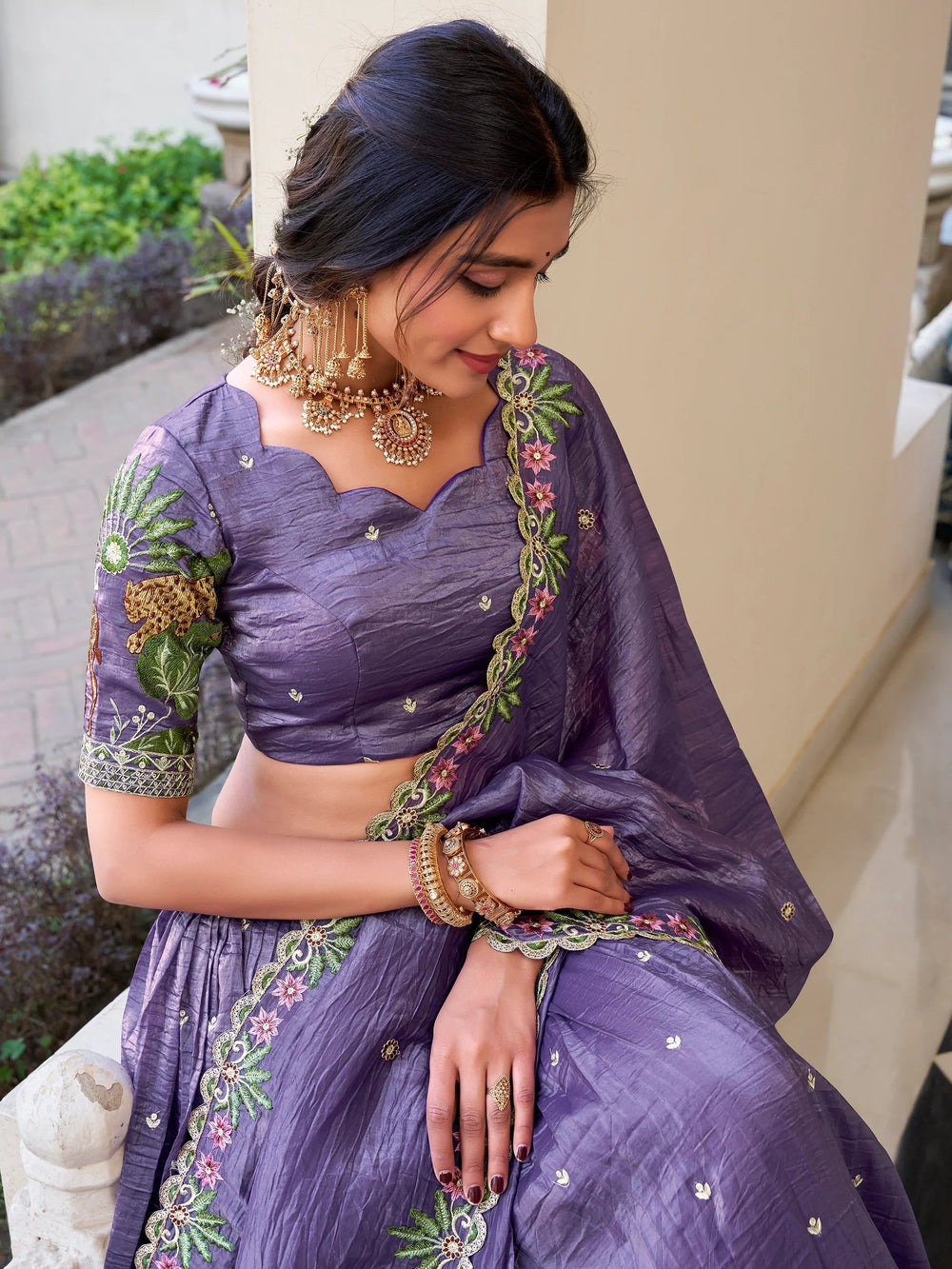 Lavender Embroidered Wedding Lehenga Choli With Dupatta