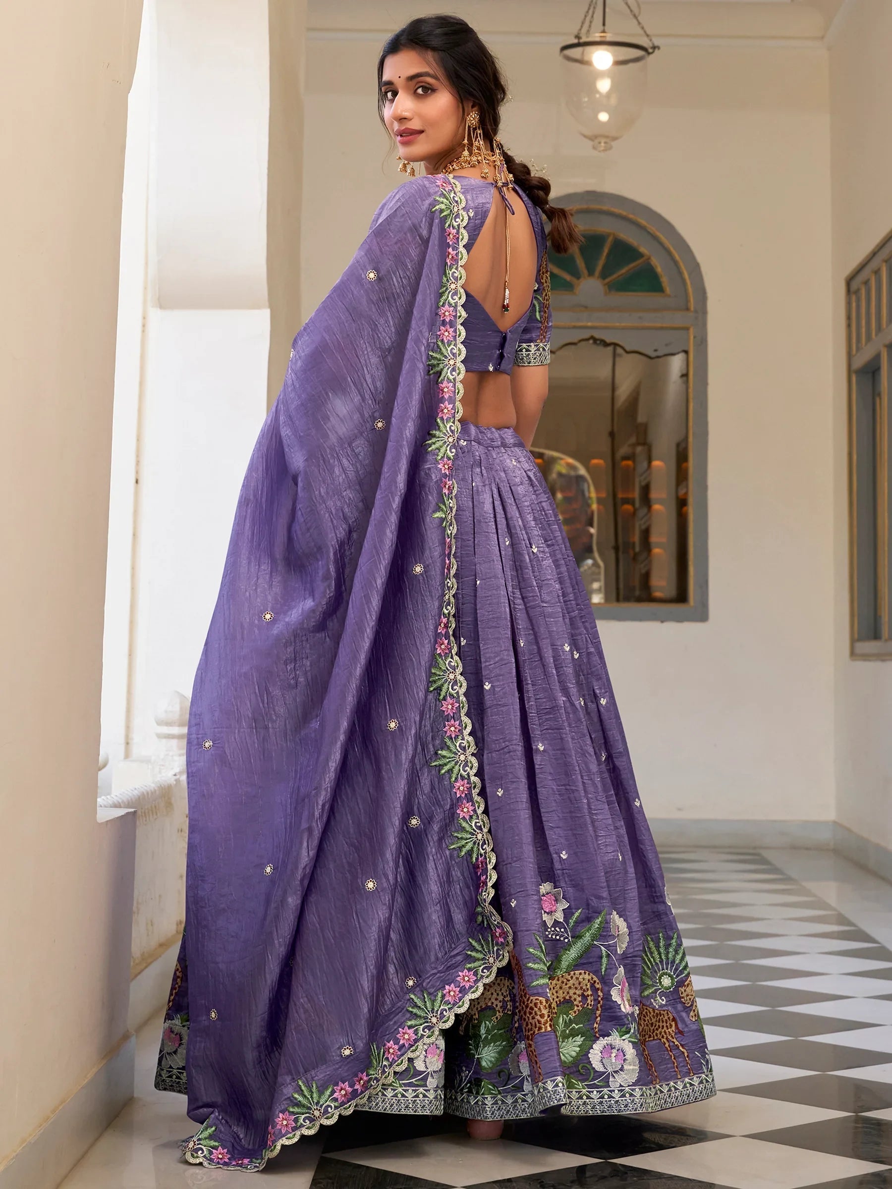 Lavender Embroidered Wedding Lehenga Choli With Dupatta