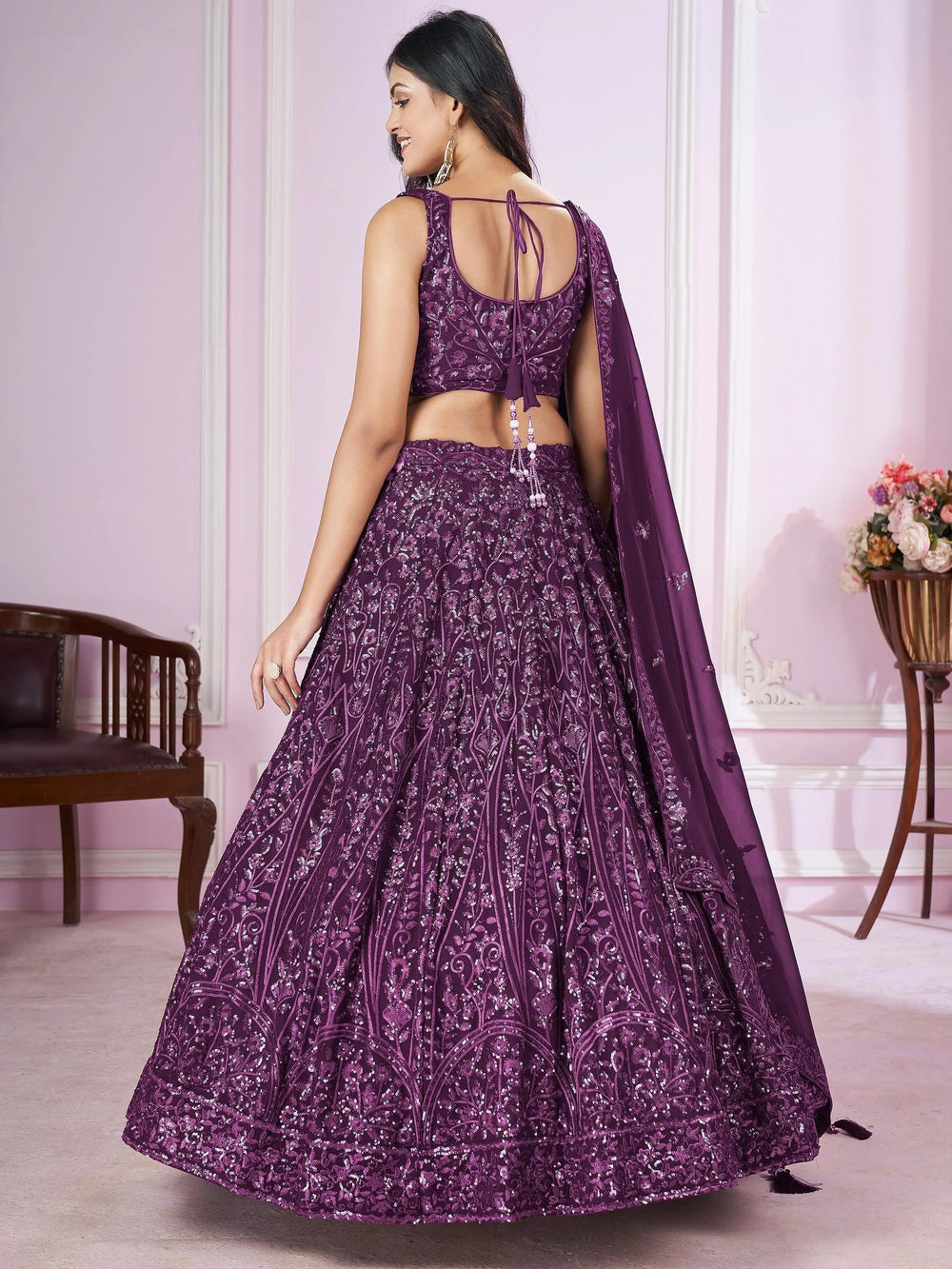 Purple Iconic Sequins Georgette Wedding Lehenga Choli Festive Collection