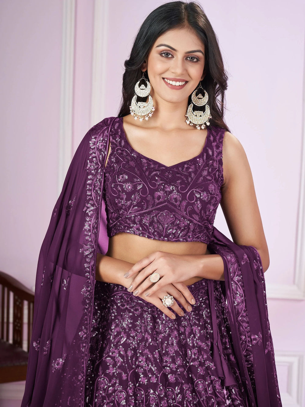 Purple Iconic Sequins Georgette Wedding Lehenga Choli Festive Collection